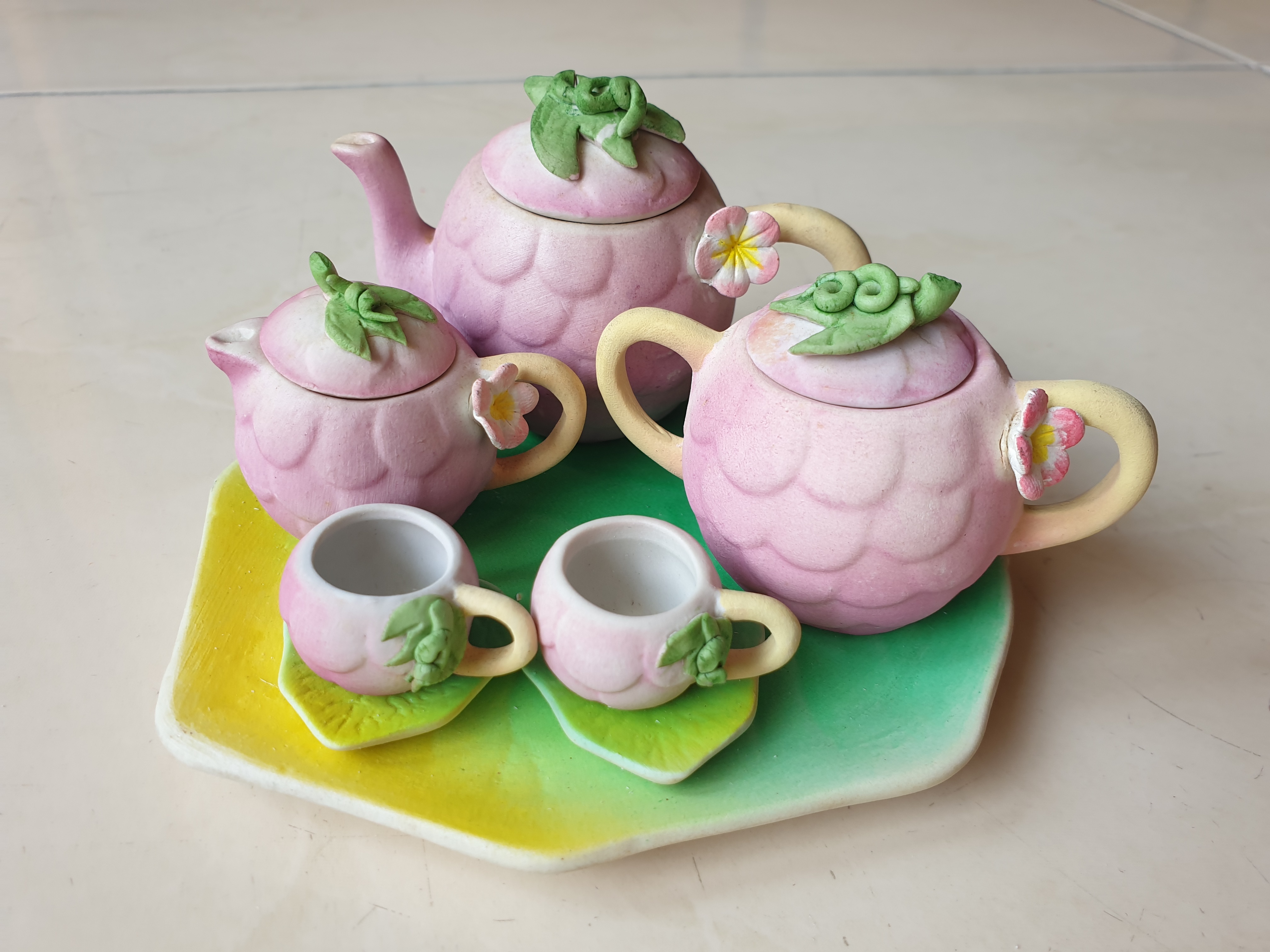 Vintage handmade miniature grapes teacup plate set - photo 2