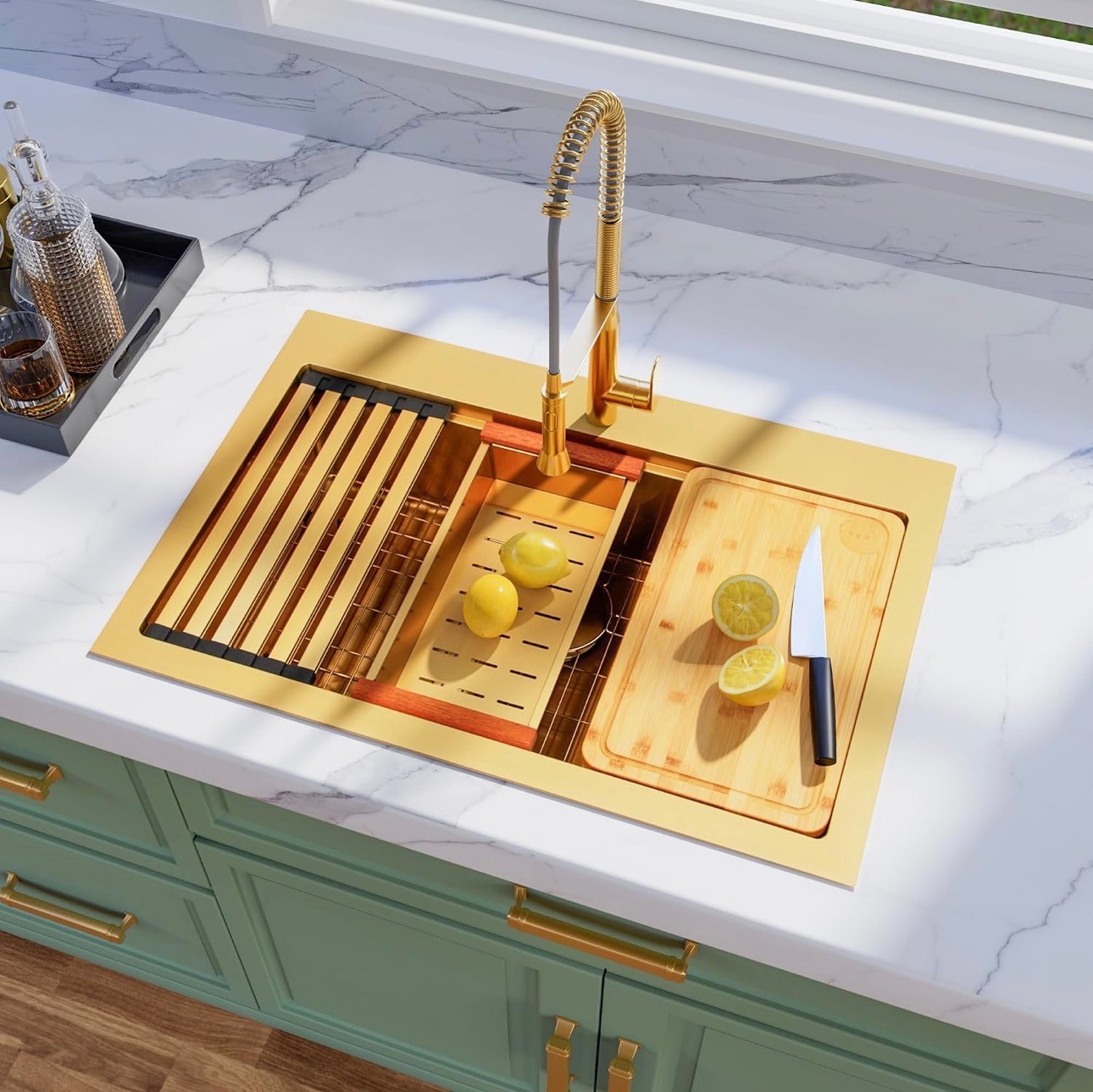 NEW: Kitchen Sink 33x22x9" Gold Soundproof 304 Stainless Steel