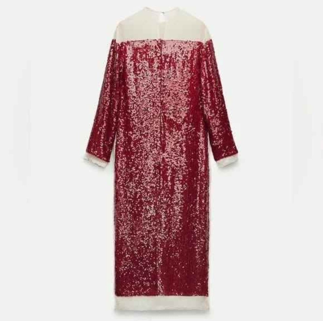 Zara ZW Collection Sequinned Chiffon Dress in Red - photo 4