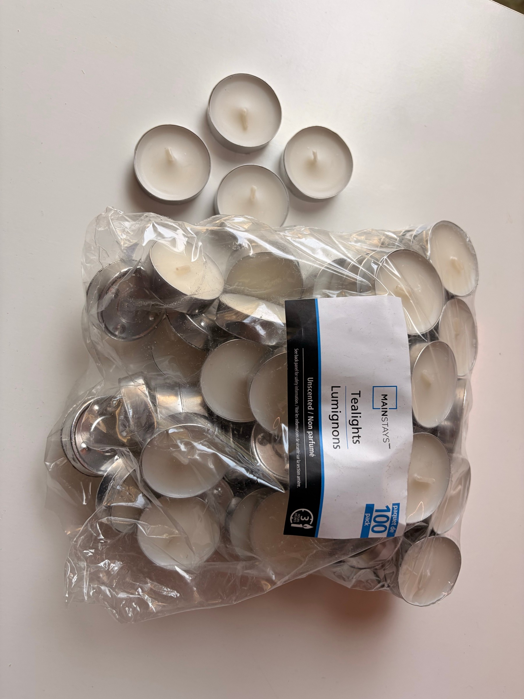 Mainstays unscented tealight candles, 100-pack (opened)