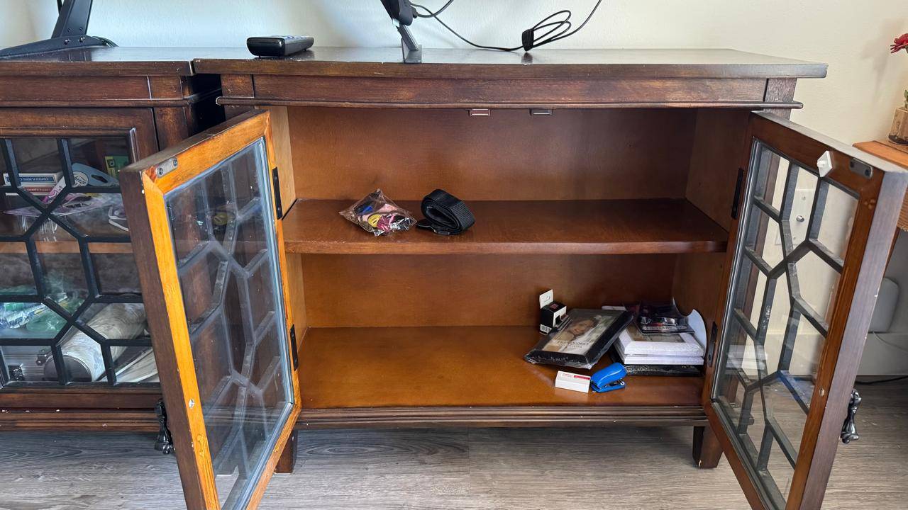Dark Wood Media Console with Glass Doors - 2 pieces - photo 3