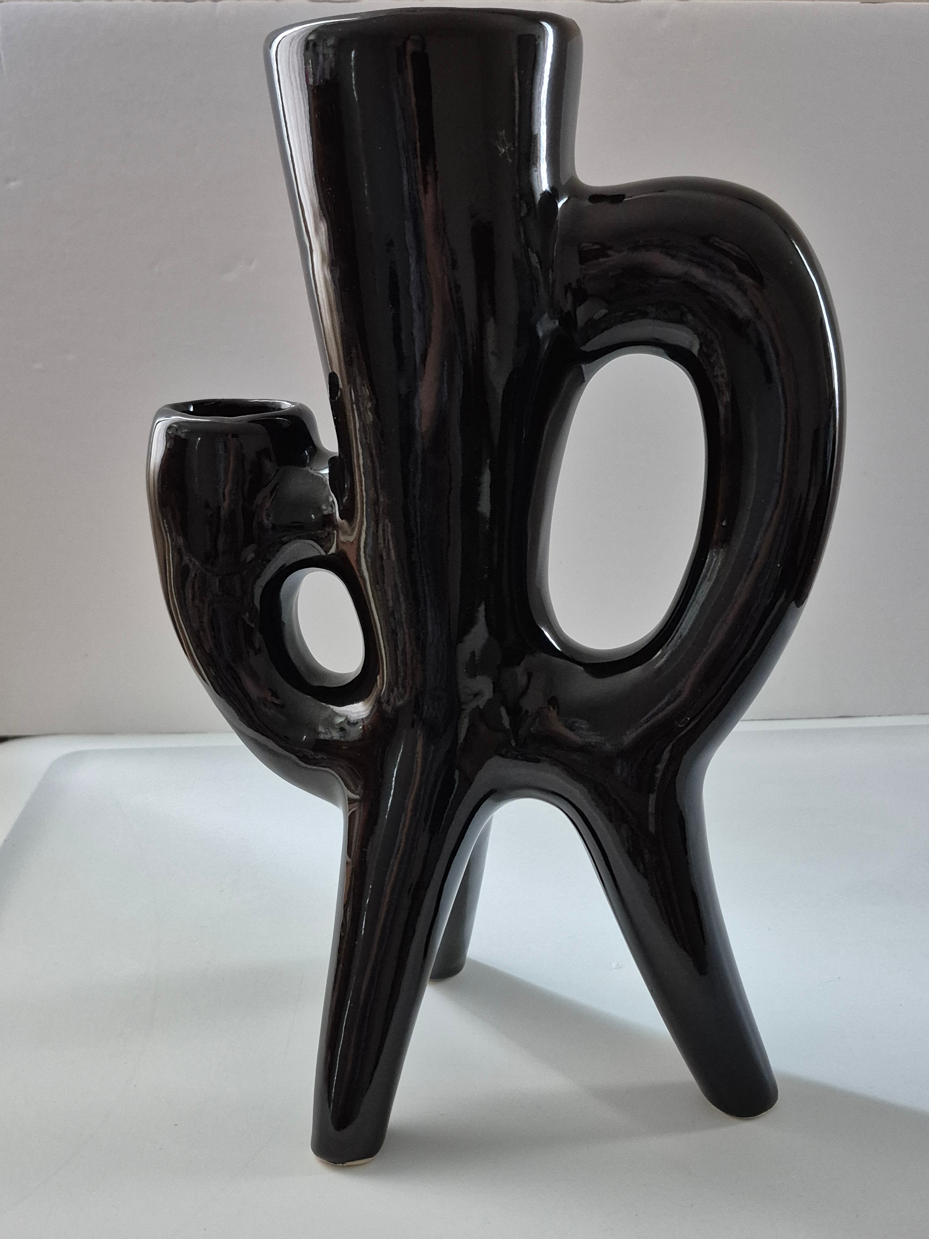 Glossy Black Ceramic Vase – 12" Avant Garde style - photo 2