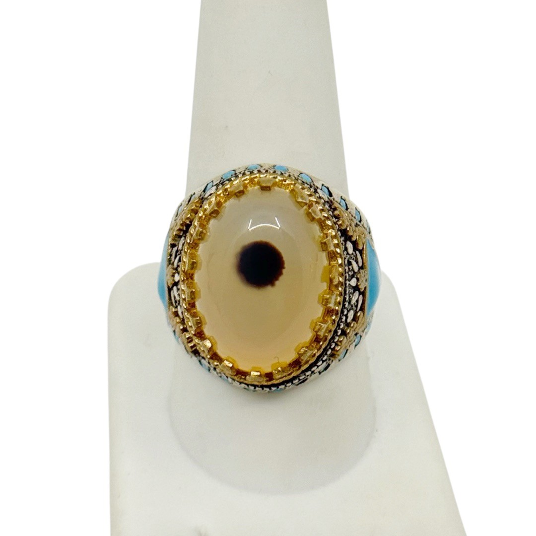 CG Turkish 925 sterling silver Agate enamel Ottoman style ring - photo 2