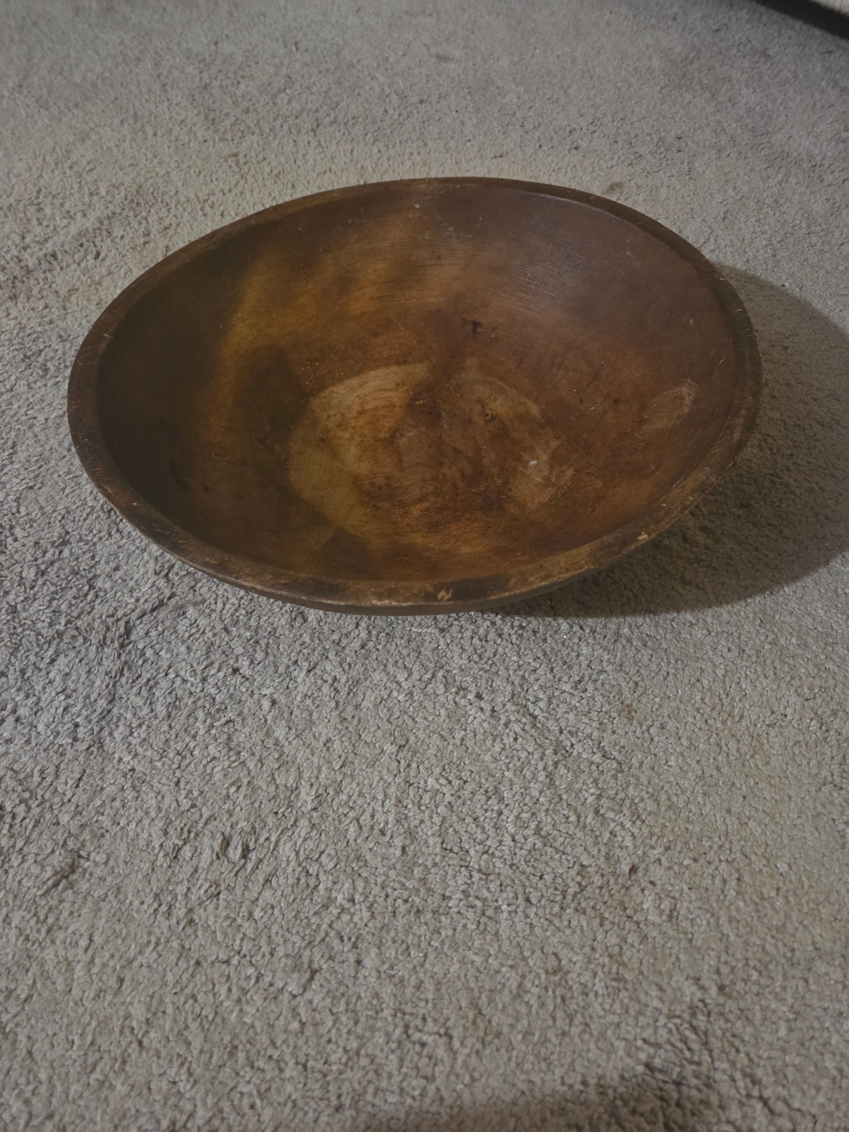 Vintage Hand-Turned Large Solid Wood Salad Bowl Rustic Farmhouse