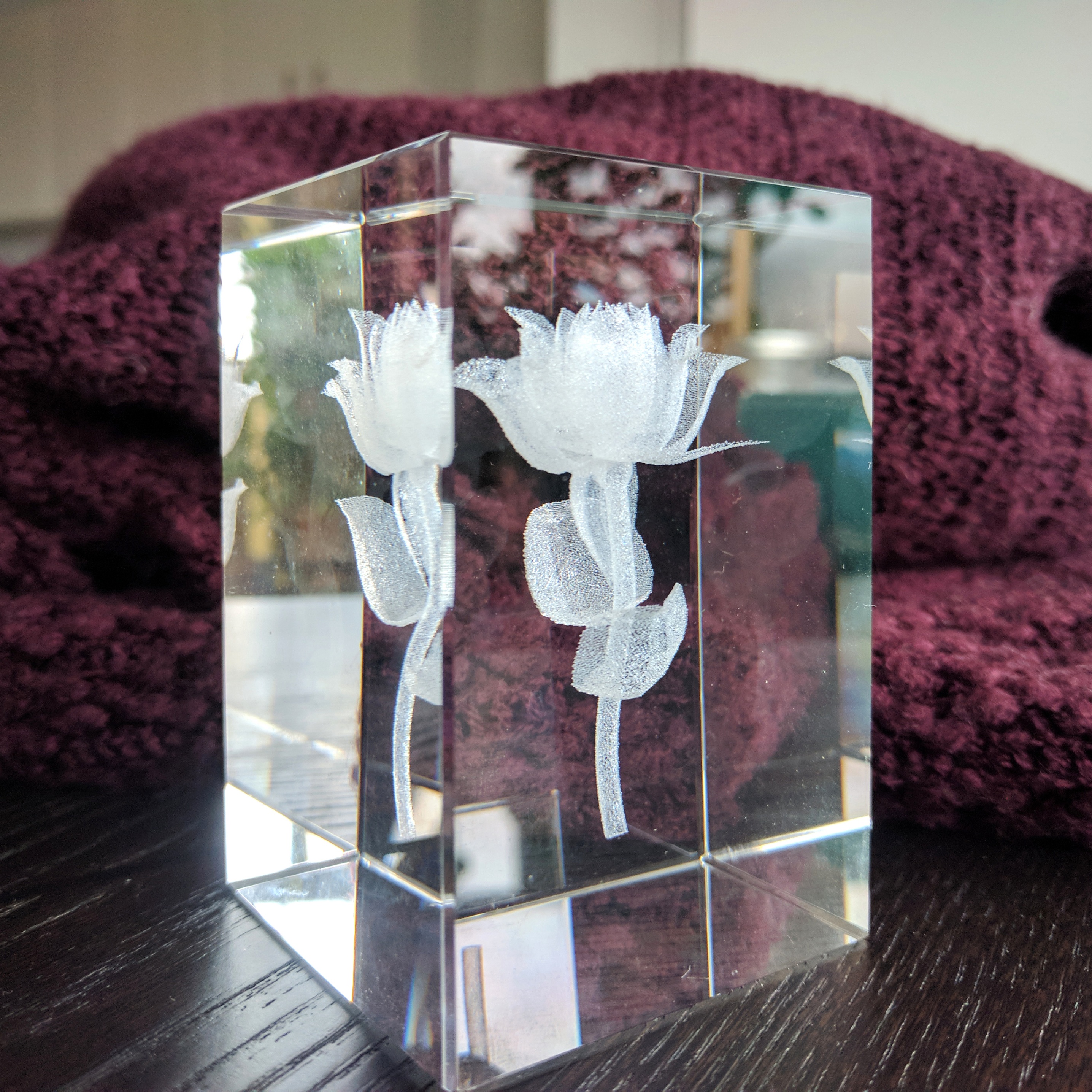 3D Laser Engraved Decorative Glass Rose