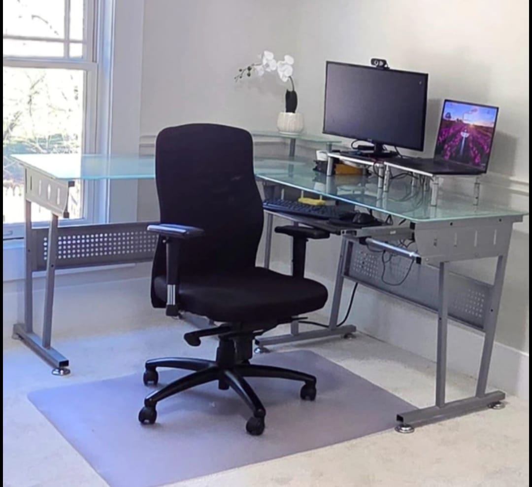 For Sale - Glass Office Work Table with Metal Trim