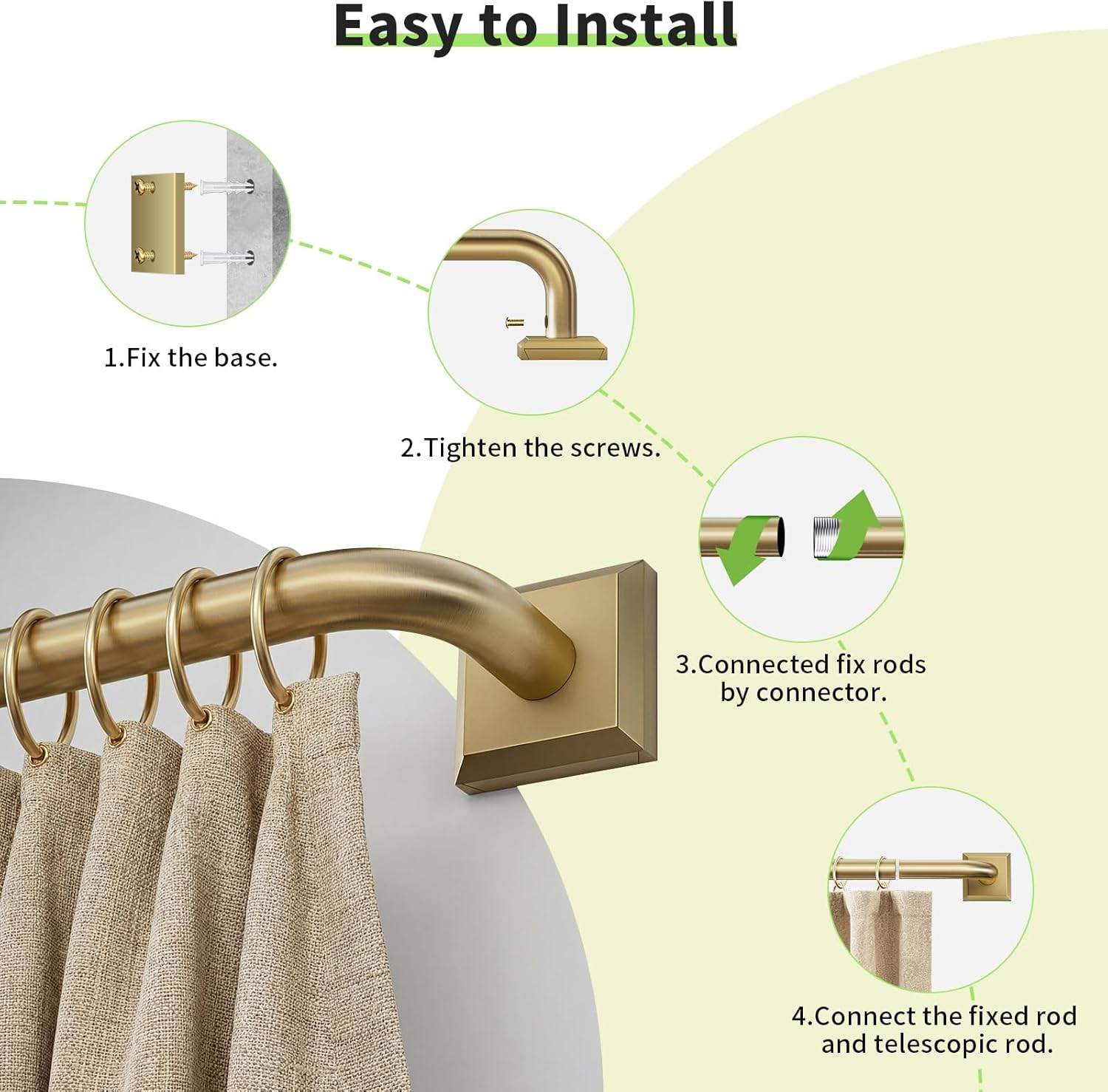 Brushed Gold Curtain Rods for Windows - photo 4