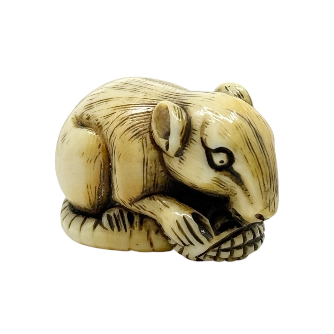 Showa period Japanese carved bone mice with corn netsuke - photo 5