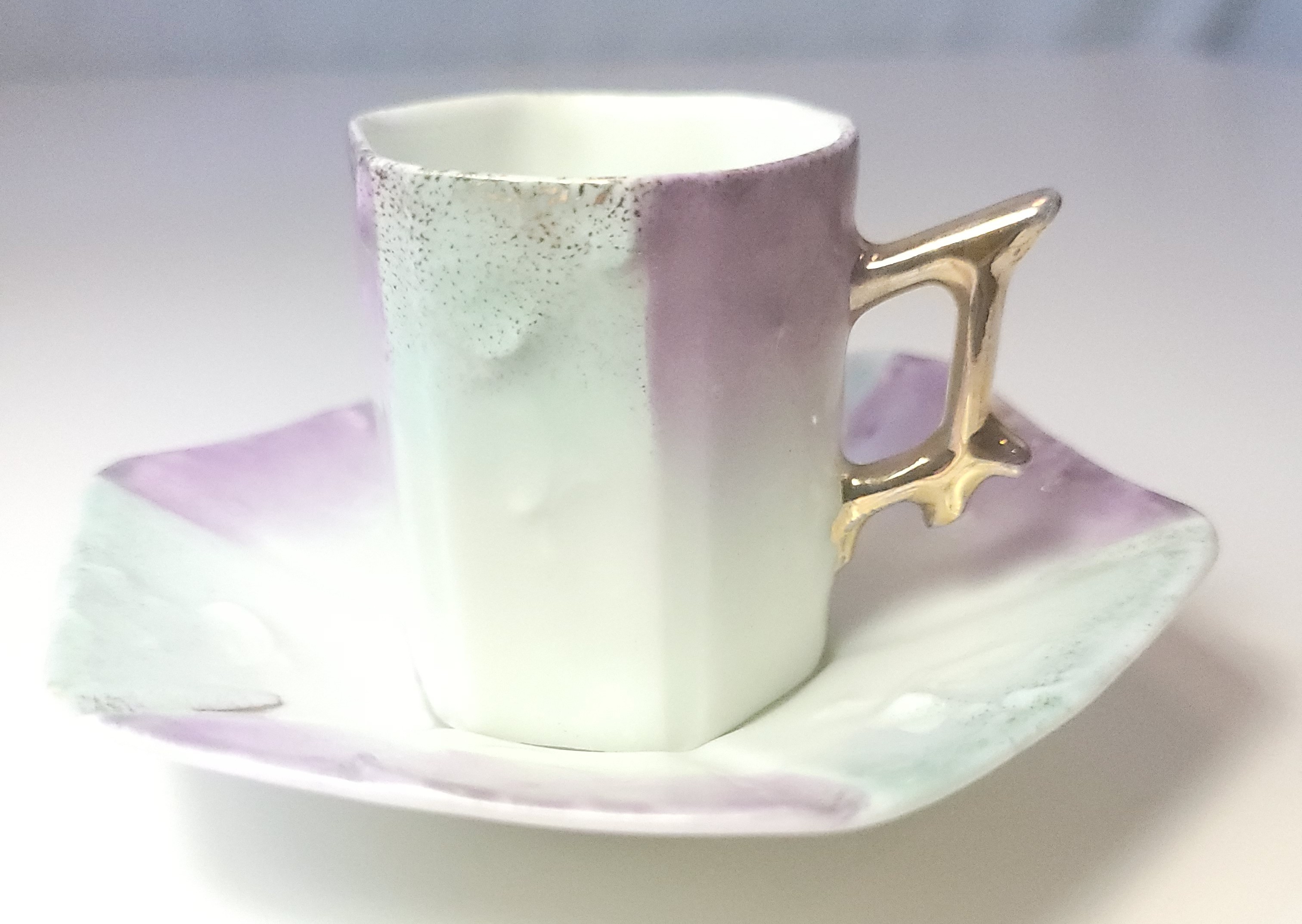 circa 1930 Japanese Hexagonal Lusterware Demitasse Cup Saucer - photo 2