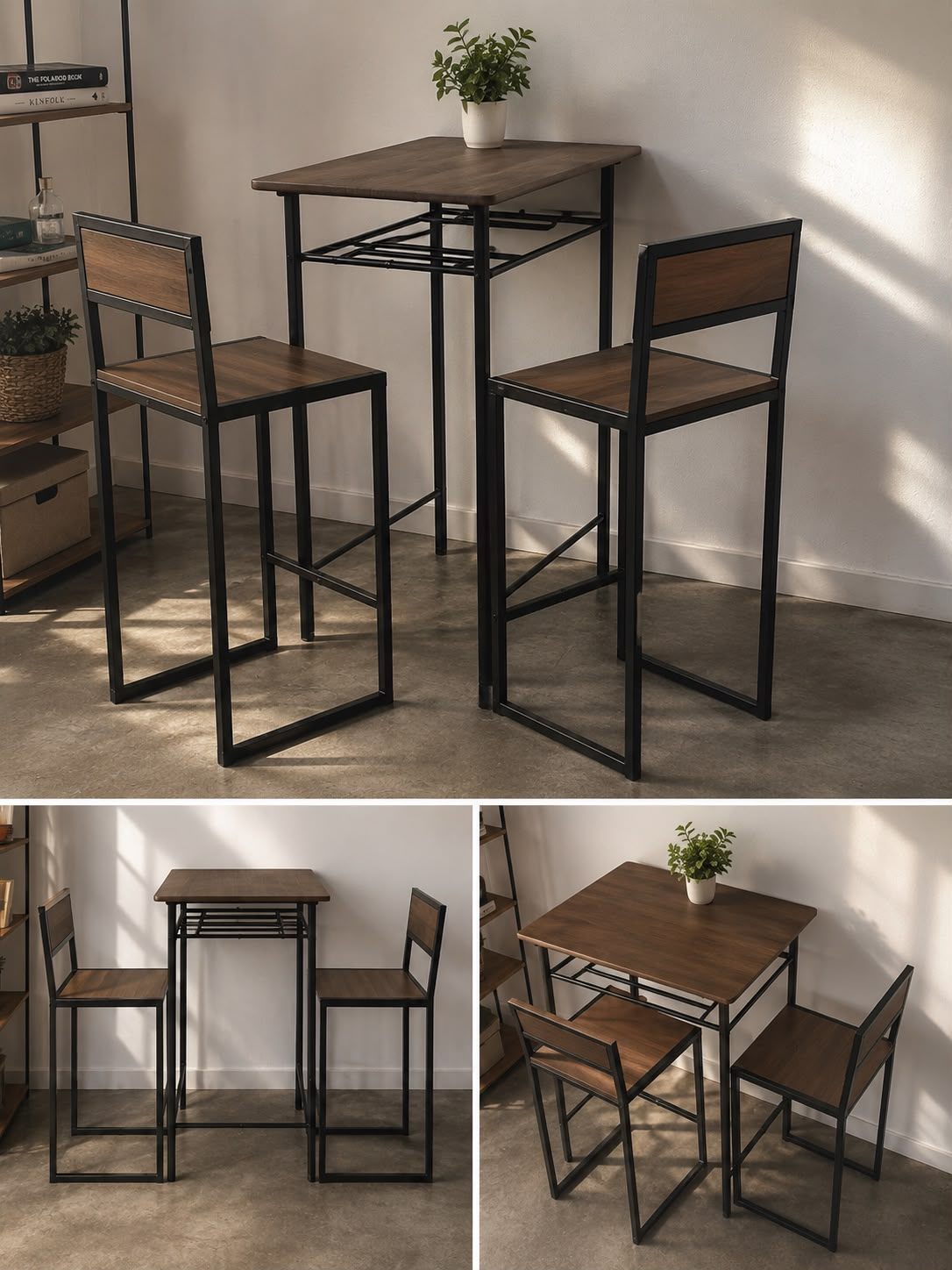 ModernTable Set with 2 Chairs – Walnut & Black – Excellent