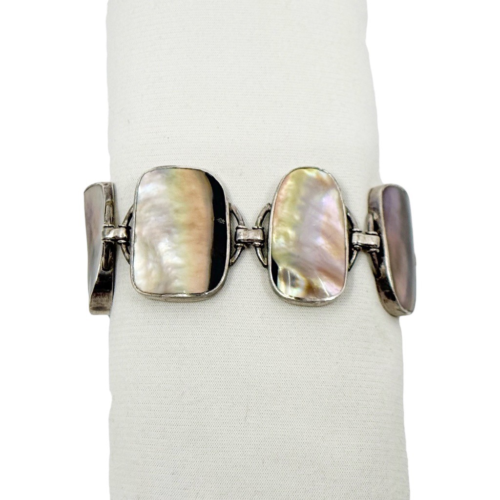 sterling silver abalone pearl shell link bracelet