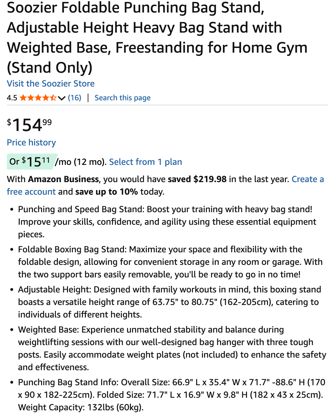 Soozier Foldable Punching Bag Stand, Adjustable, Freestanding - photo 2