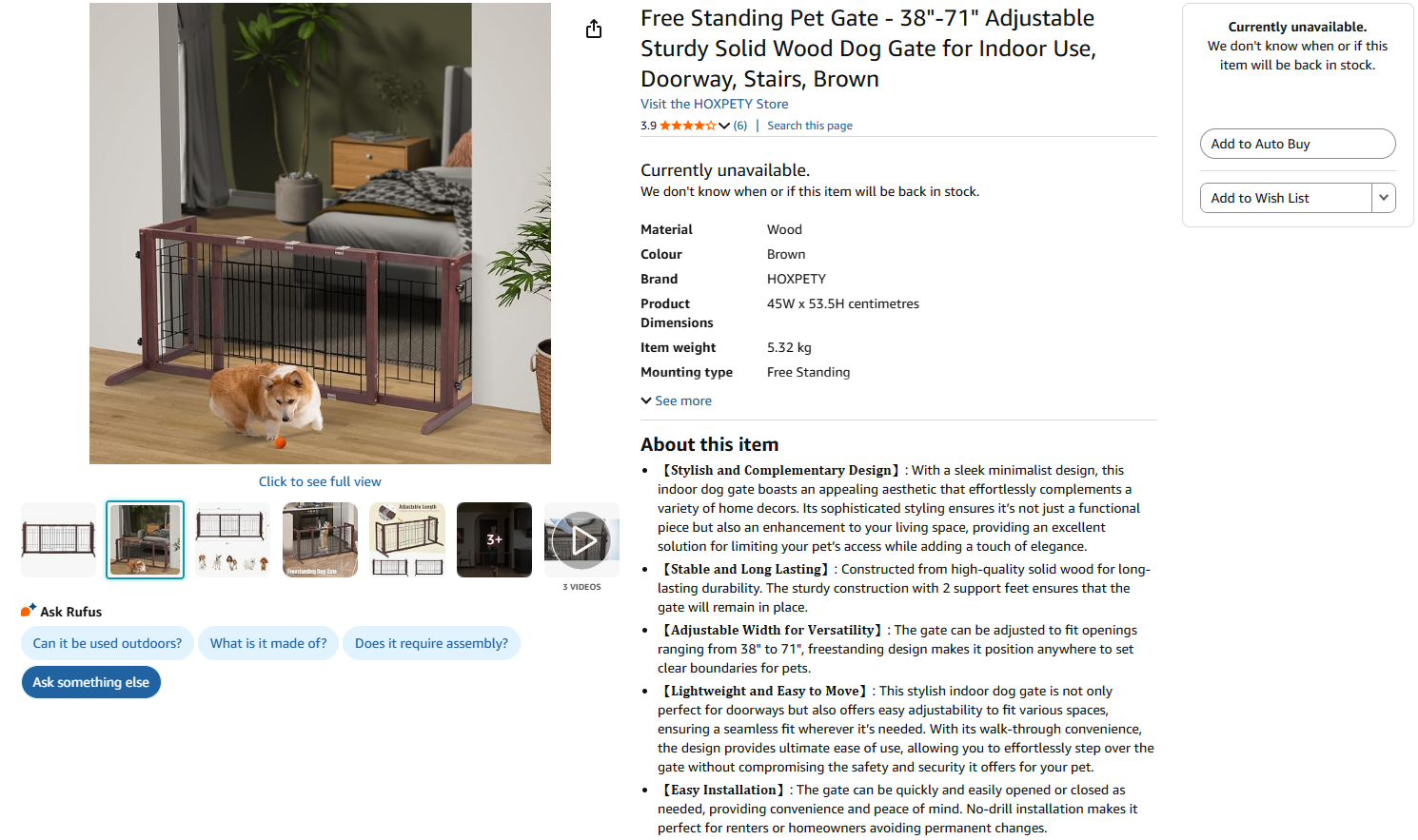 Free Standing Pet Gate - 38"-71" Adjustable
