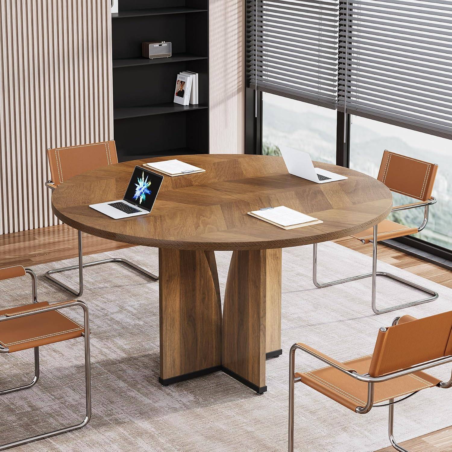 Tribesigns 39" Round Conference Table – Brown - photo 3
