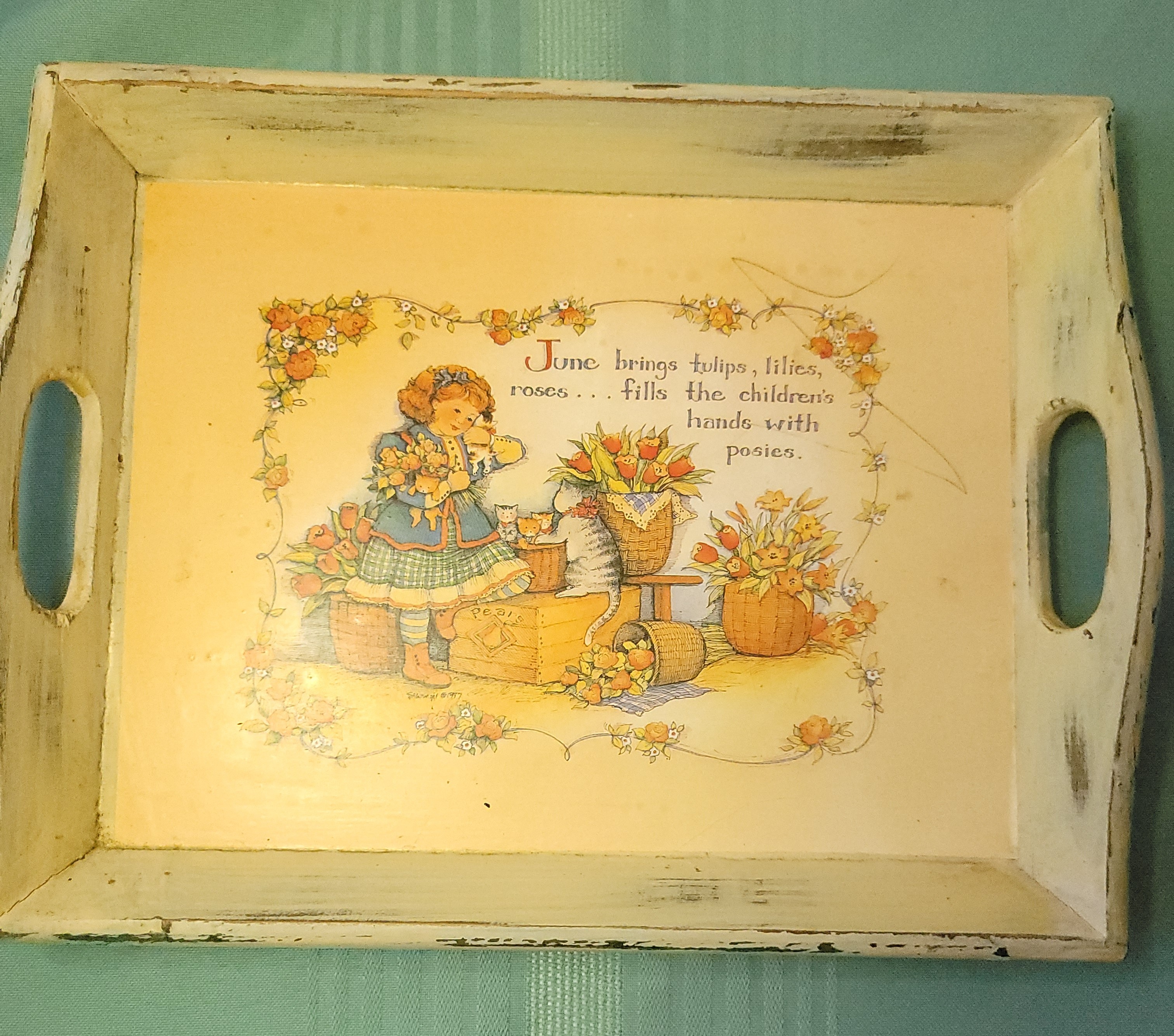 Shabby Chic Wooden Serving Tray Cottagecore June Poem Cat Decor - photo 2