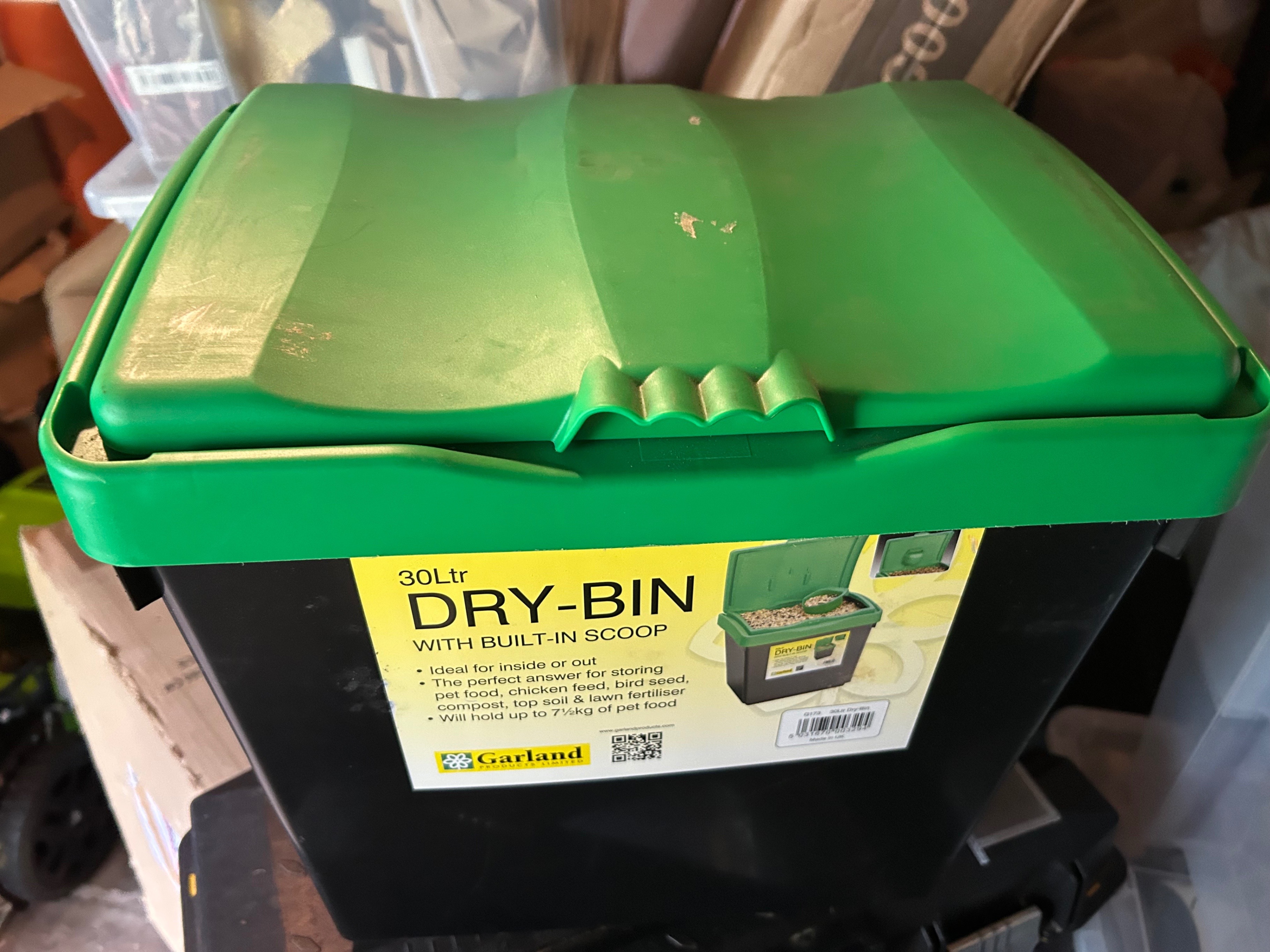 30L Dry Bin for Pet or Bird Food, Green/Black, Built in Scoop - photo 4