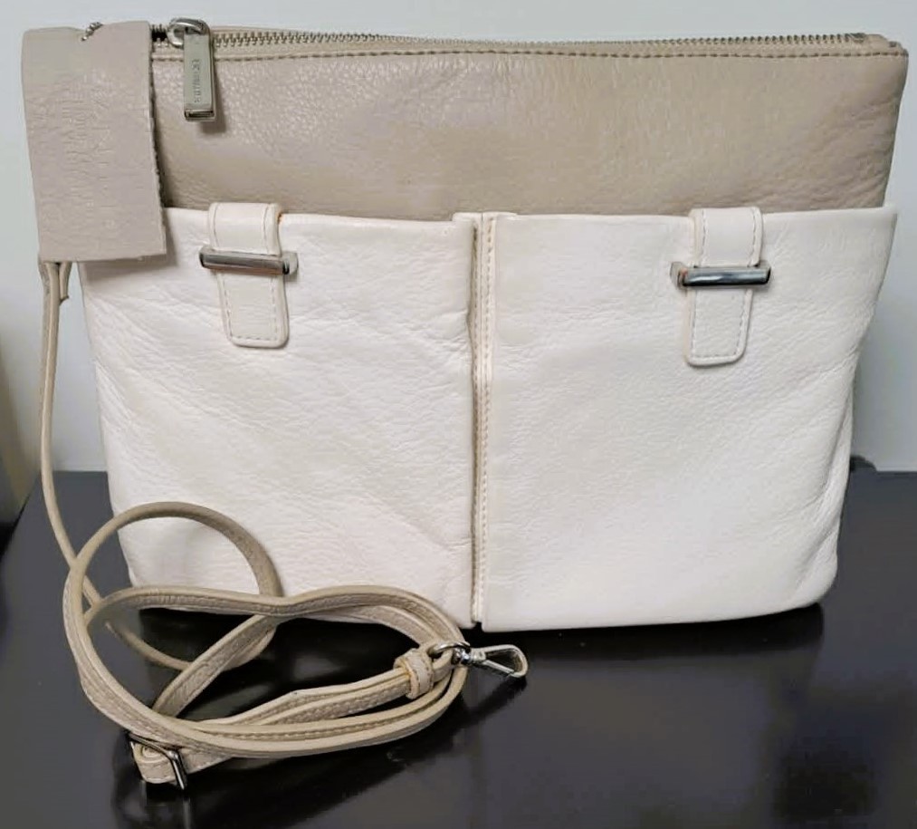 Authentic Danier 2Tone Genuine Leather Crossbody Bag Cream Taupe - photo 2