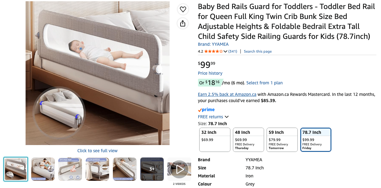 YYAMEA 78" Baby Bed Rails Guard - photo 2