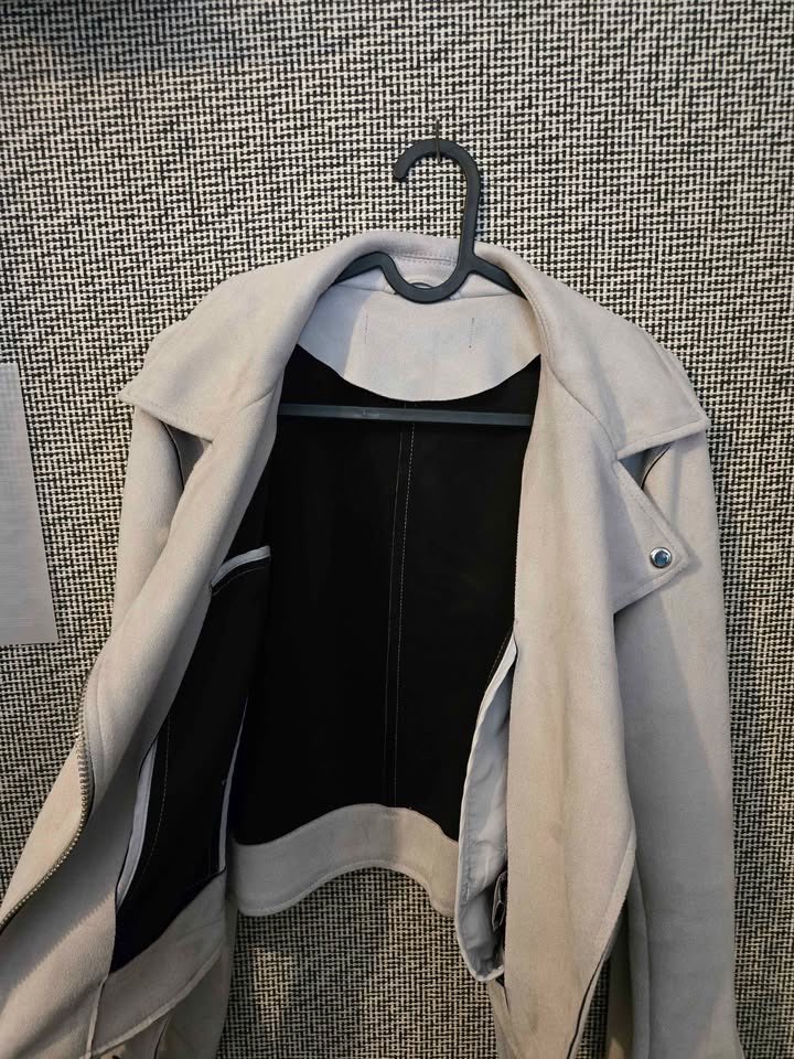 FAUX SUEDE BIKER MOTO JACKET WOMENS MEDIUM IN GREY COLOURWAY - photo 2