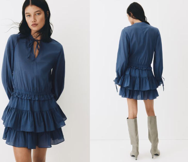 NWT Blue Flounced Cotton Dress
