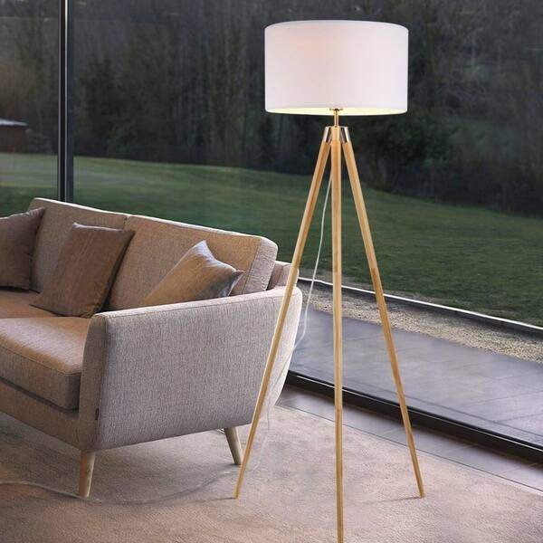 Tripod Floor Lamp with White Drum Shade - photo 4