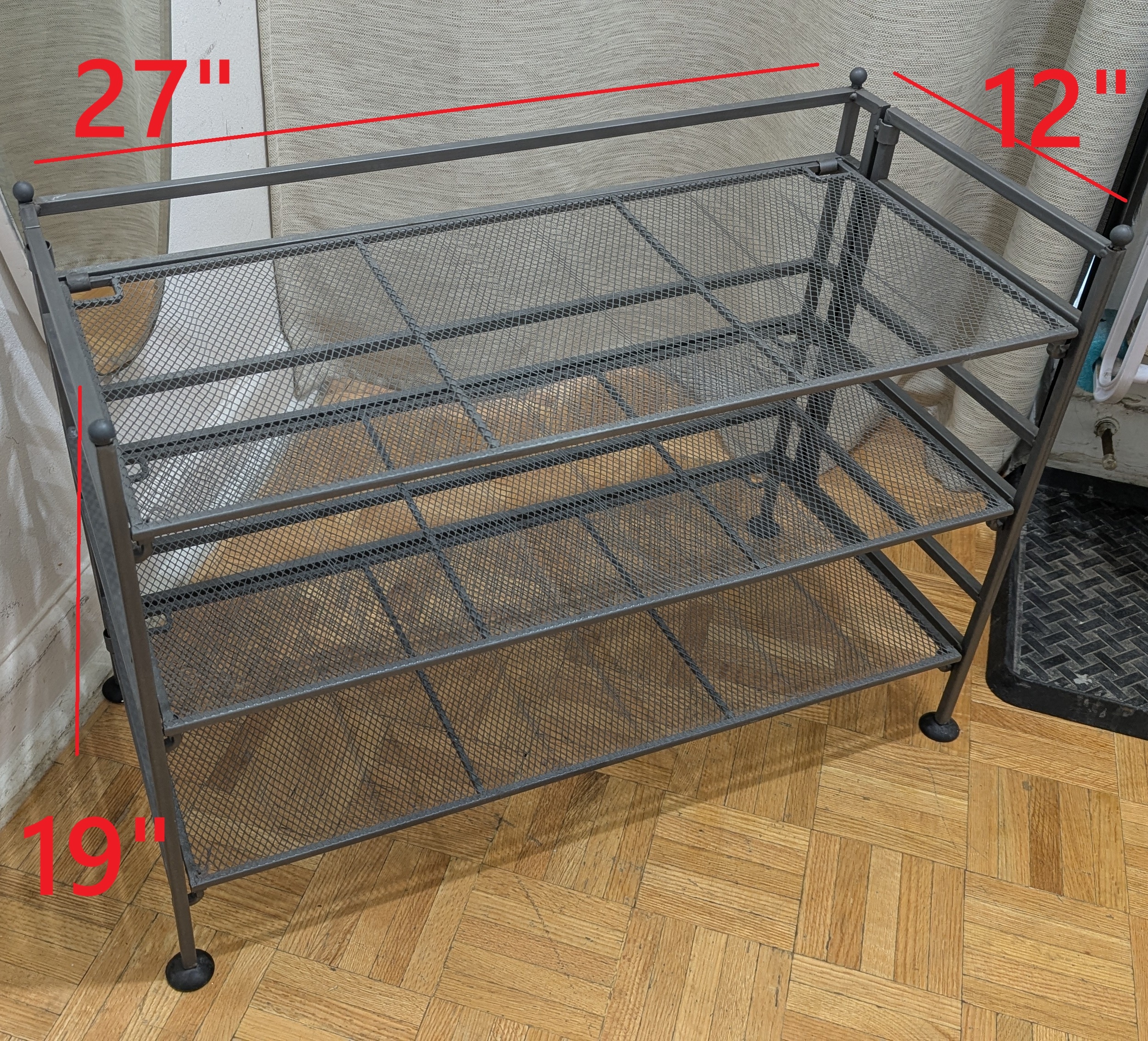 PRICE FIRM! Portable Folding Iron Floor Shoe Rack. Storage