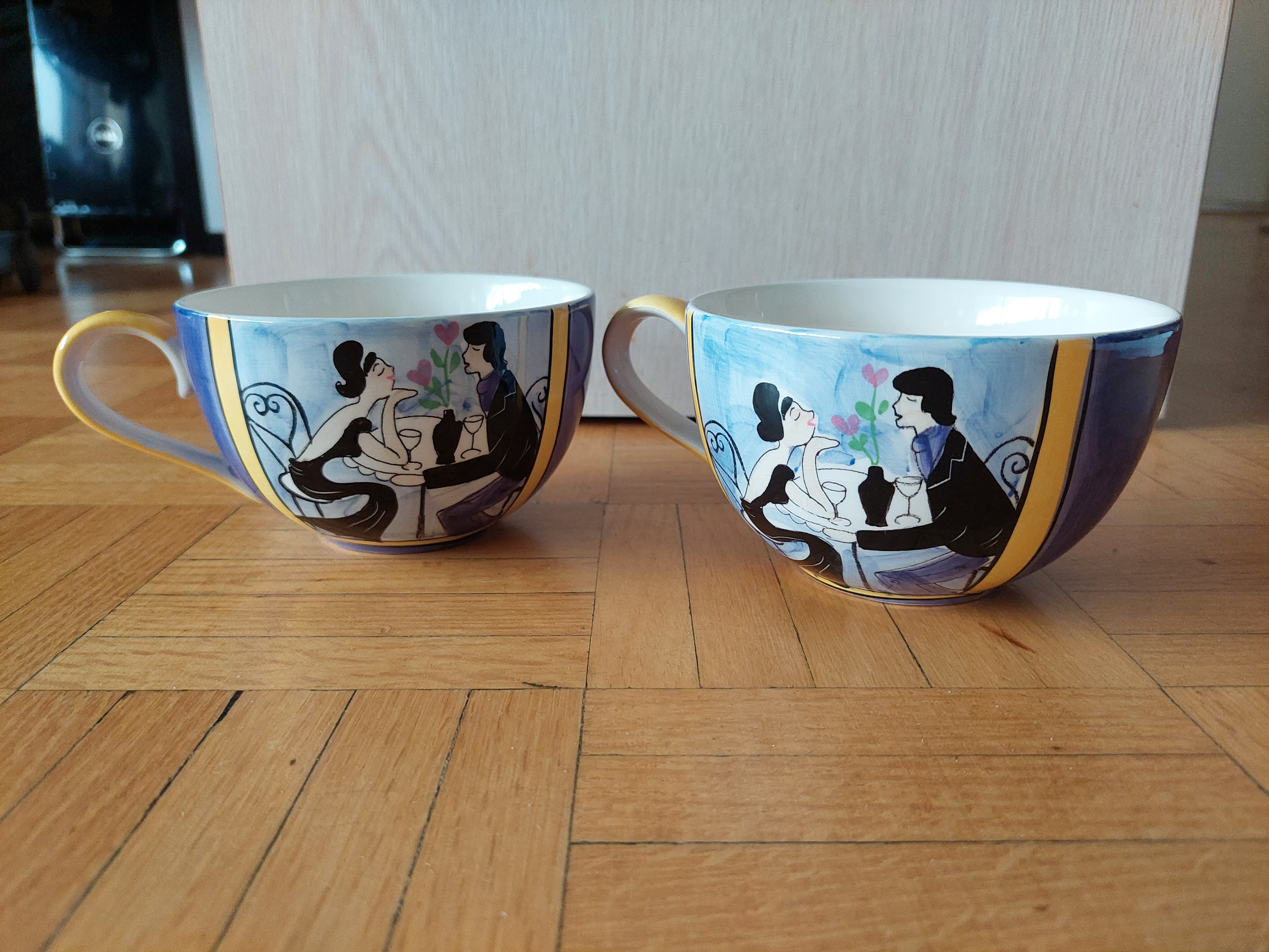 Vintage 1970s Canhome Ceramic Hand-Painted Cups Bowls (Set of 2)