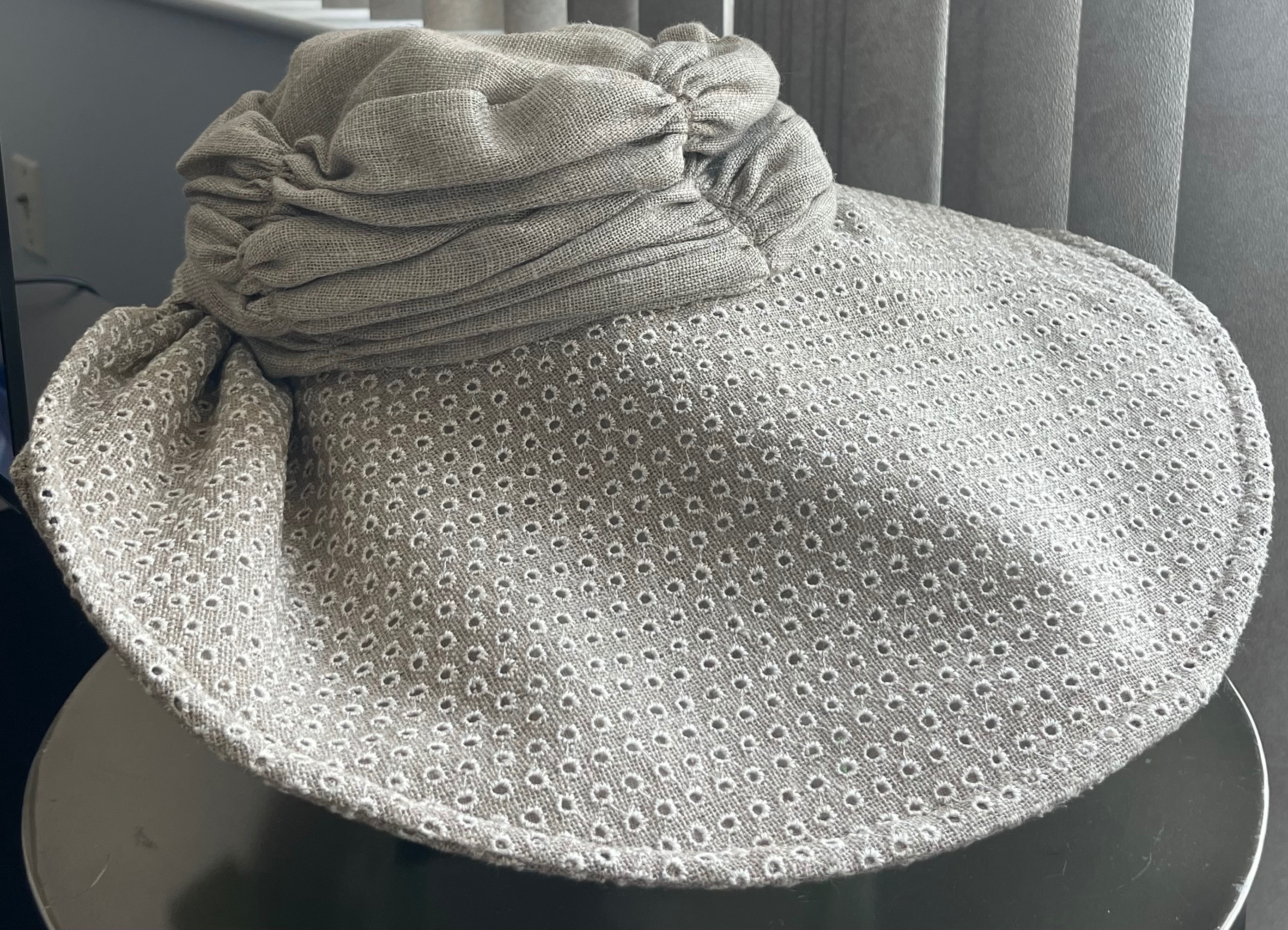 Vintage Kokin NY Couture Wide-Brim 7" Linen Hat (Holt Renfrew)
