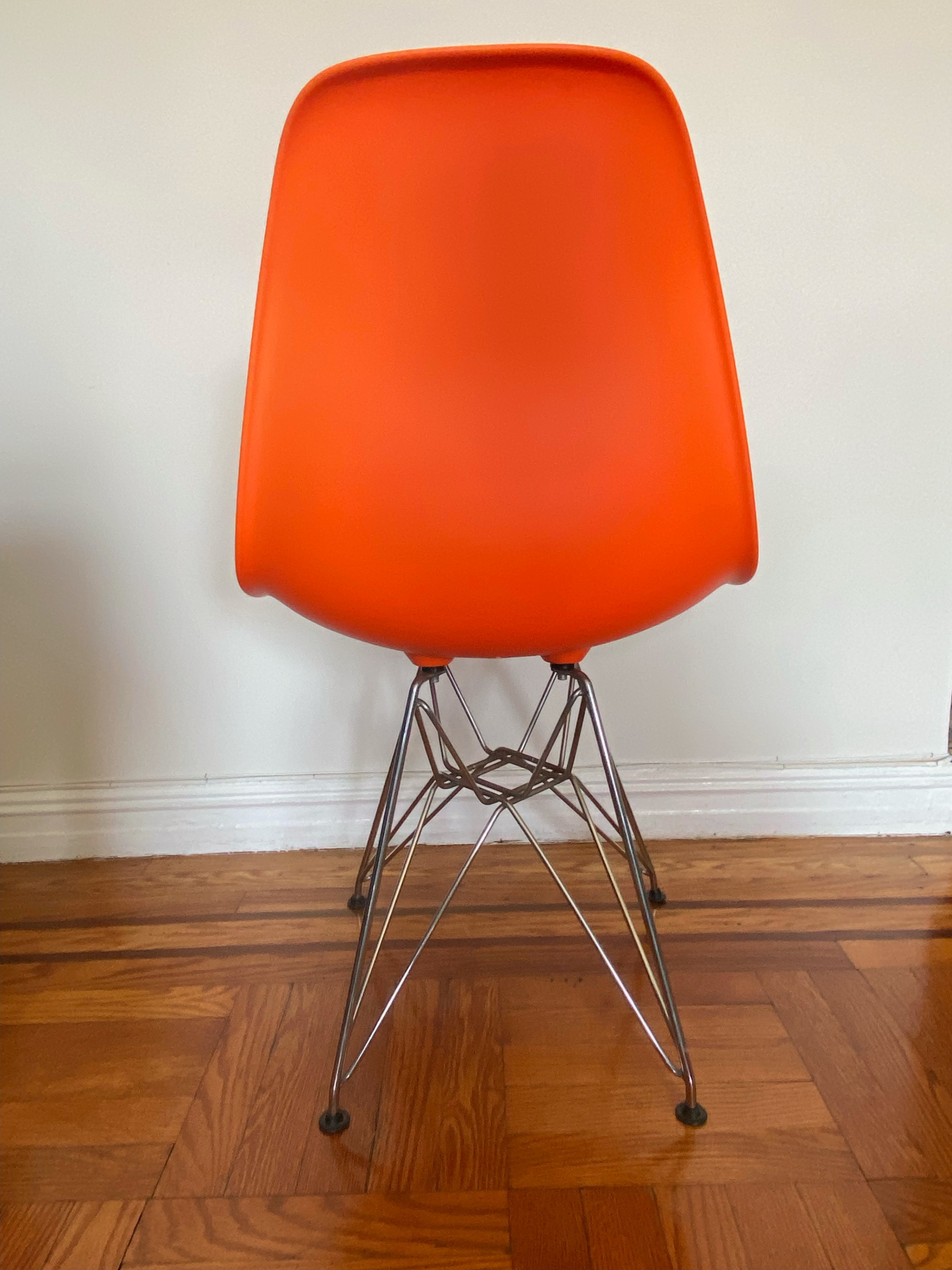 Two Orange Eames-Style Chairs with Chrome Eiffel Base - photo 3