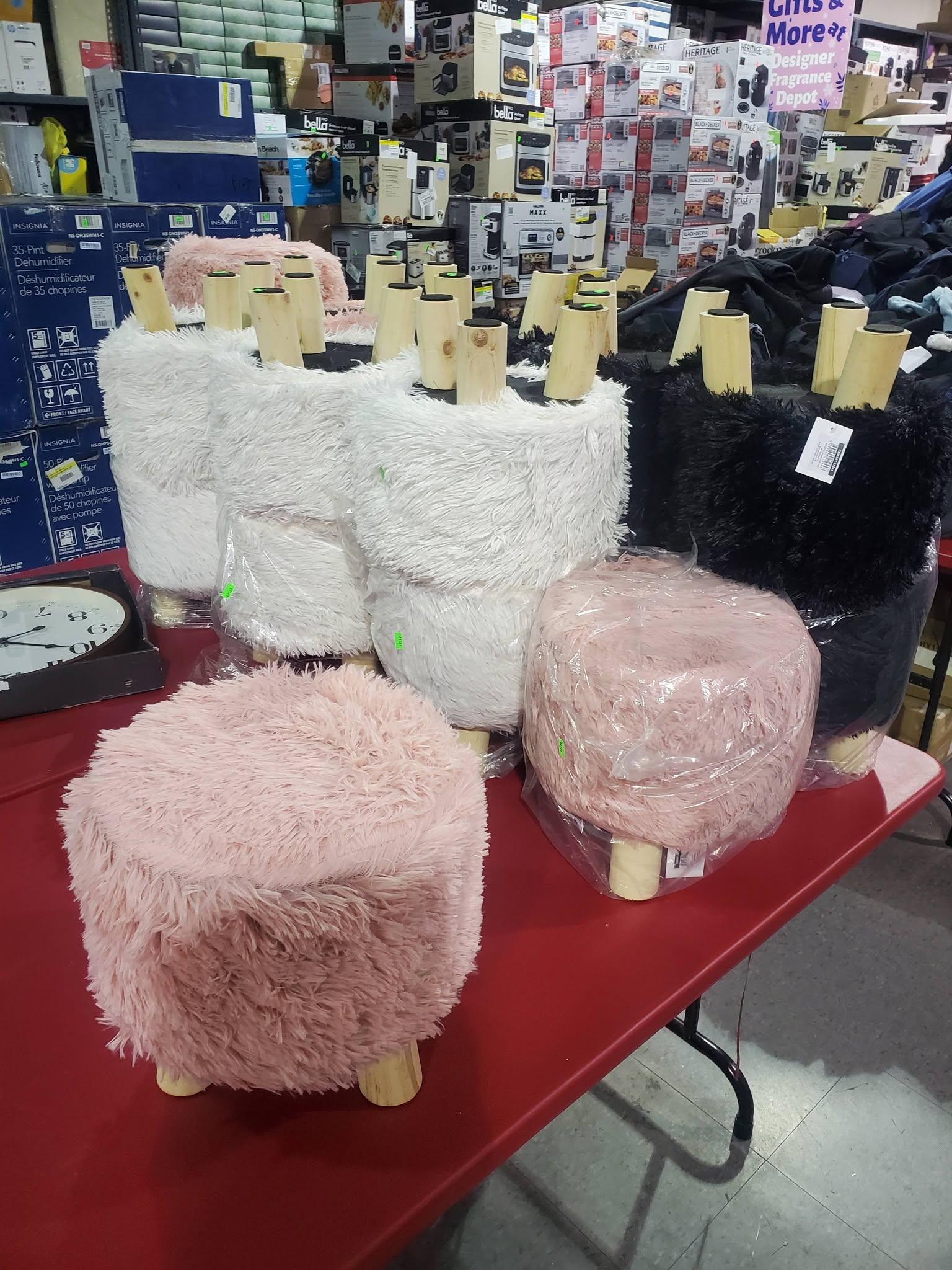 Round Foot Stool with Wooden Legs – Pink, Black & White - photo 4