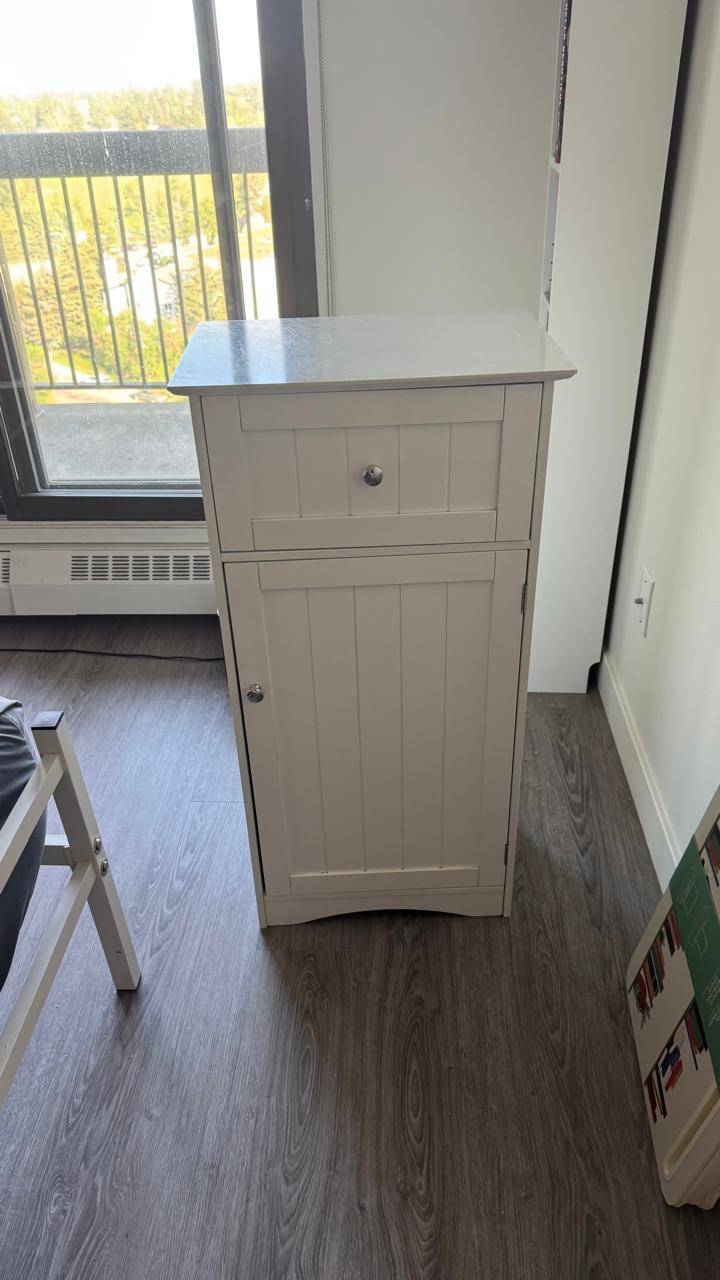 White Storage Cabinet with Drawer