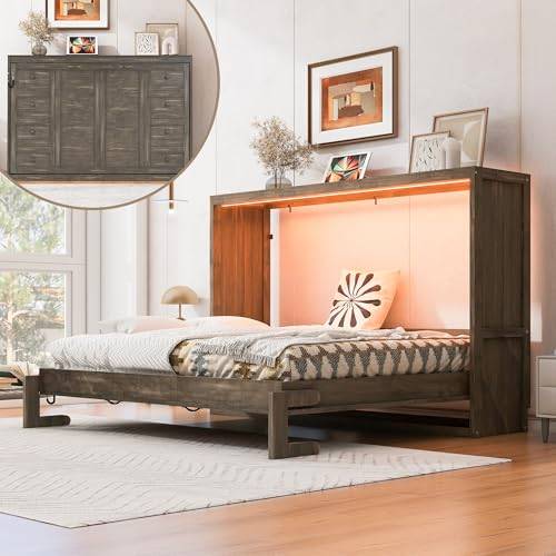 Queen Murphy Bed Cabinet - Hydraulic Lift, LED, Wood Slats - photo 4