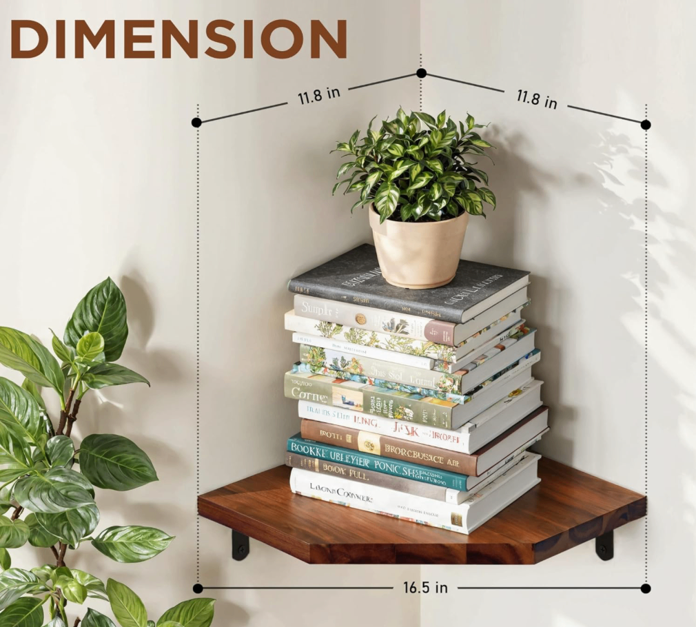 NIB 2 Solid Acacia Wood Corner Floating Shelves - Demigo - photo 2