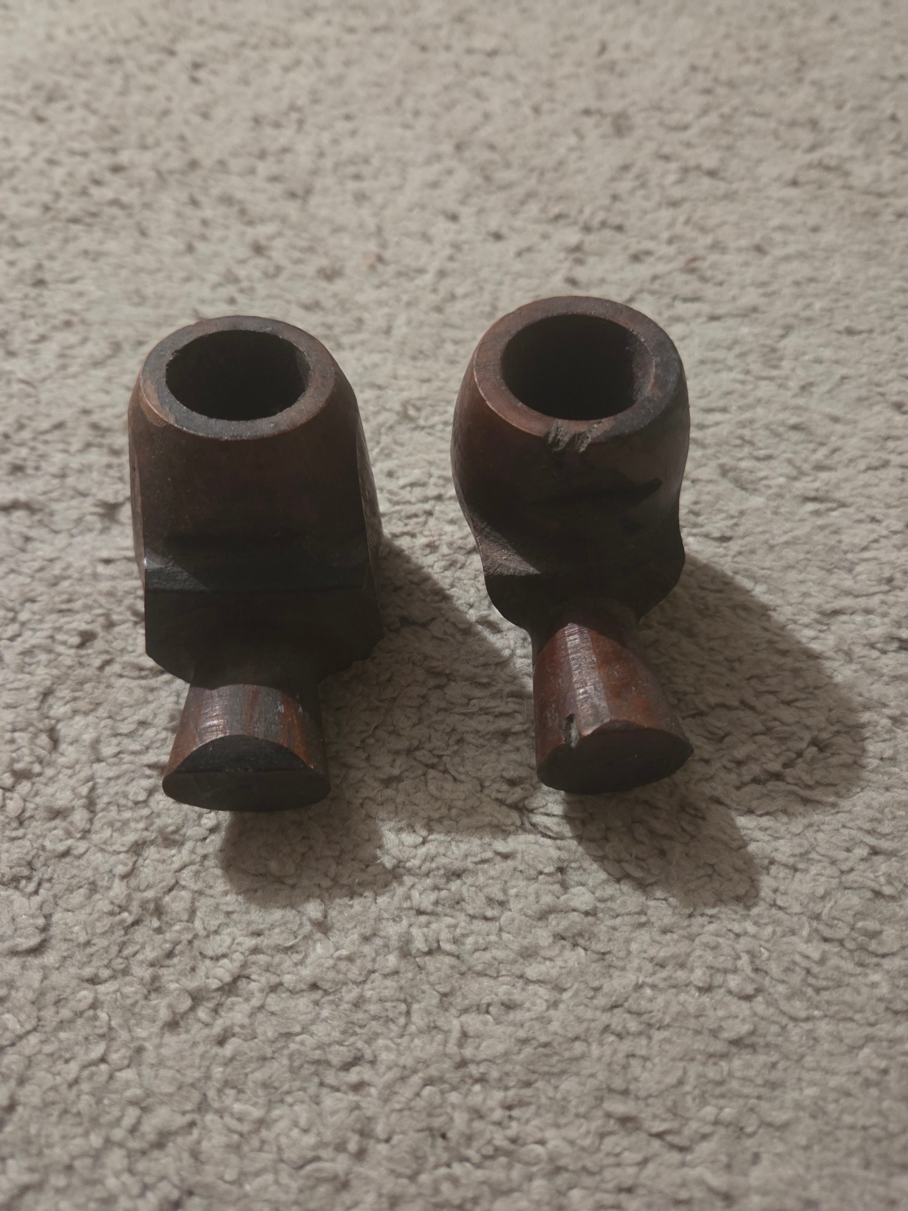 Pair of Vintage Carved Wooden Candle Holders, Rustic Decor