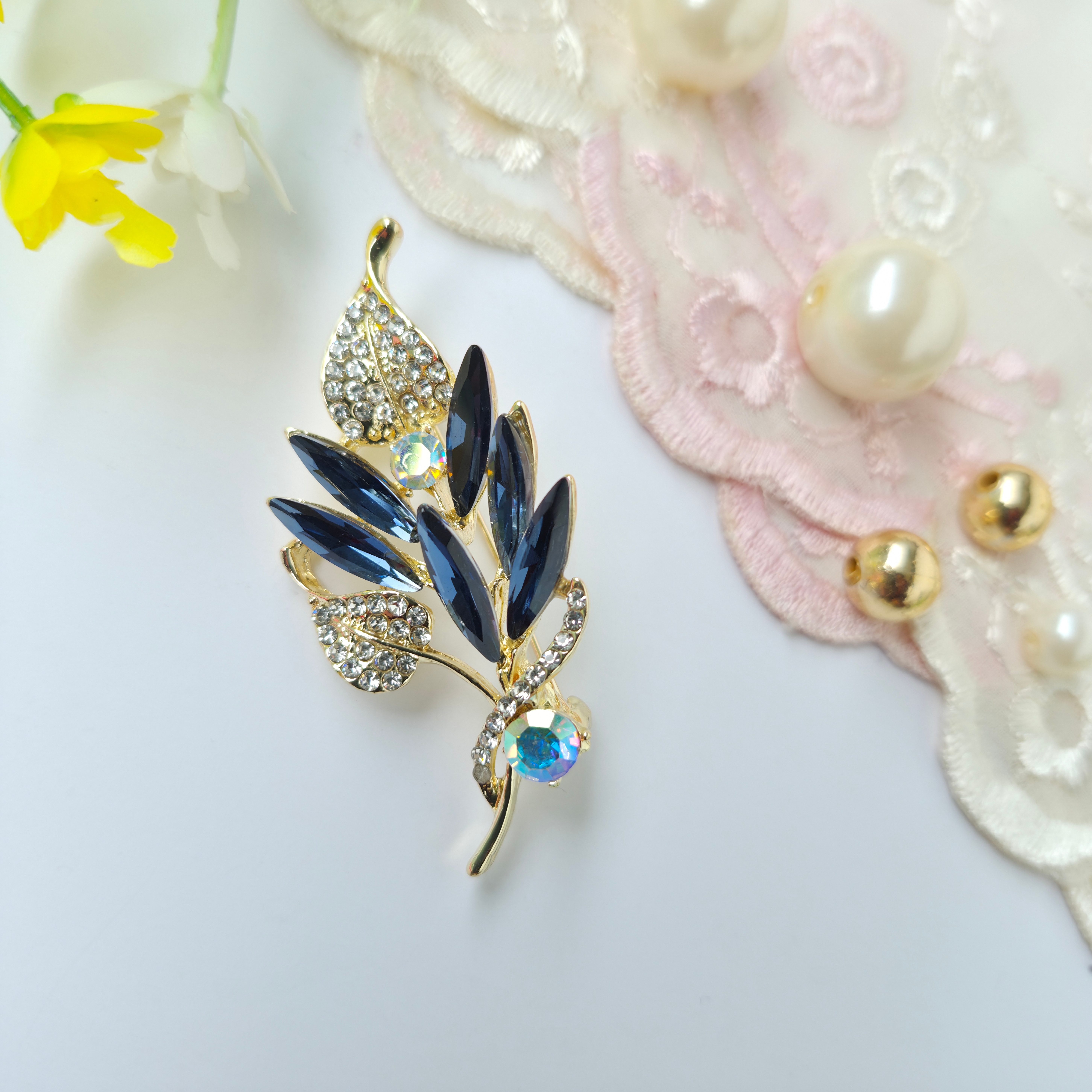 ✨ Navy Blue Leaf Brooch by Rabloo Accessories