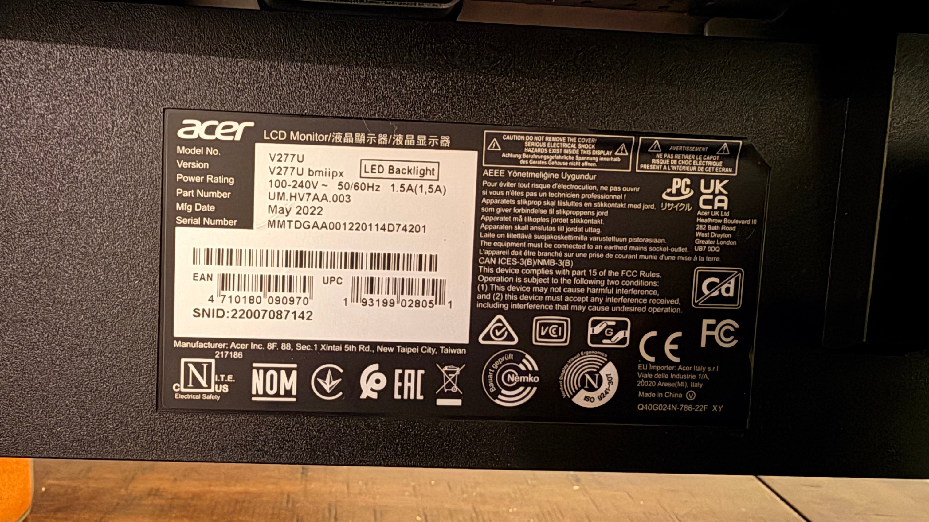 Monitor - Acer V277U 27" WQHD IPS - photo 3