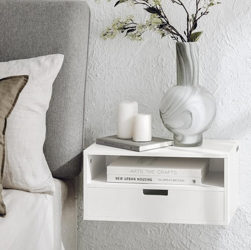 Floating Bedside Table with Drawer - New White SoBuy