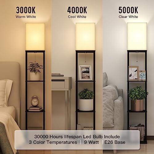 TABEVIO LED Floor Lamp with Shelves - Black, 3 Colour Temps - photo 5