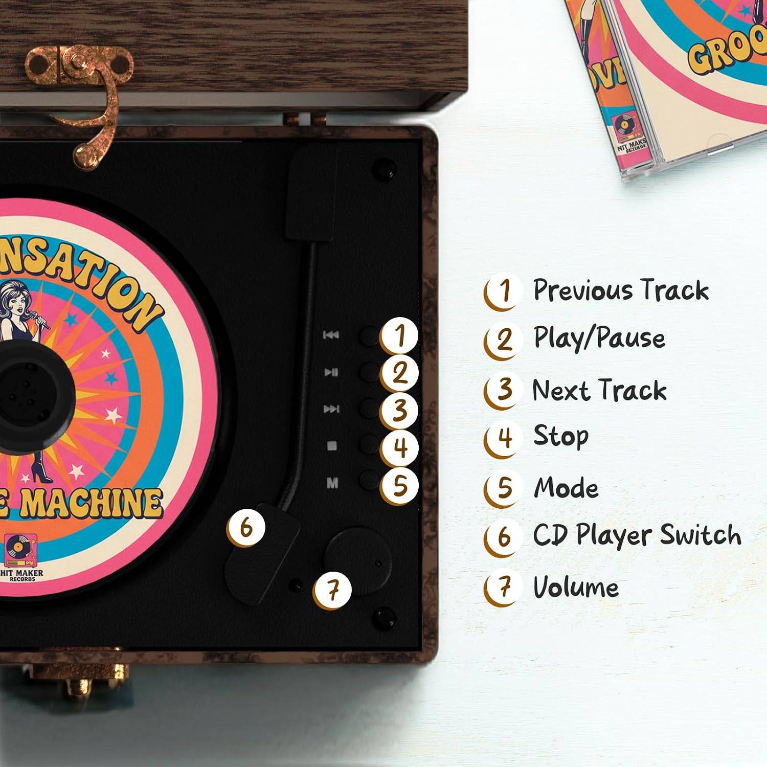 Retro CD Player – Vintage Style CD Player with Speakers - photo 3