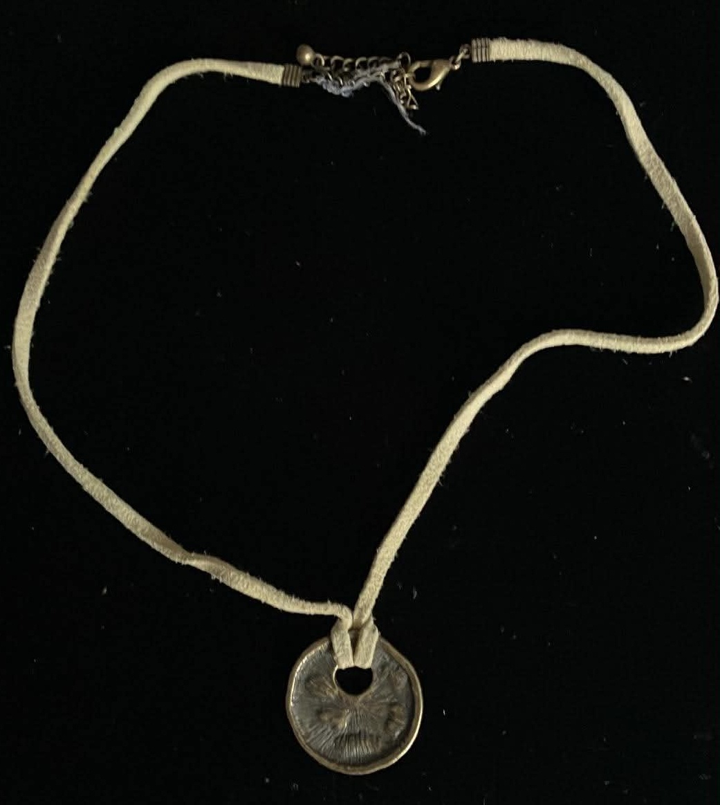 Necklace with Textured Bronze Tone Pendant - 14 Inches