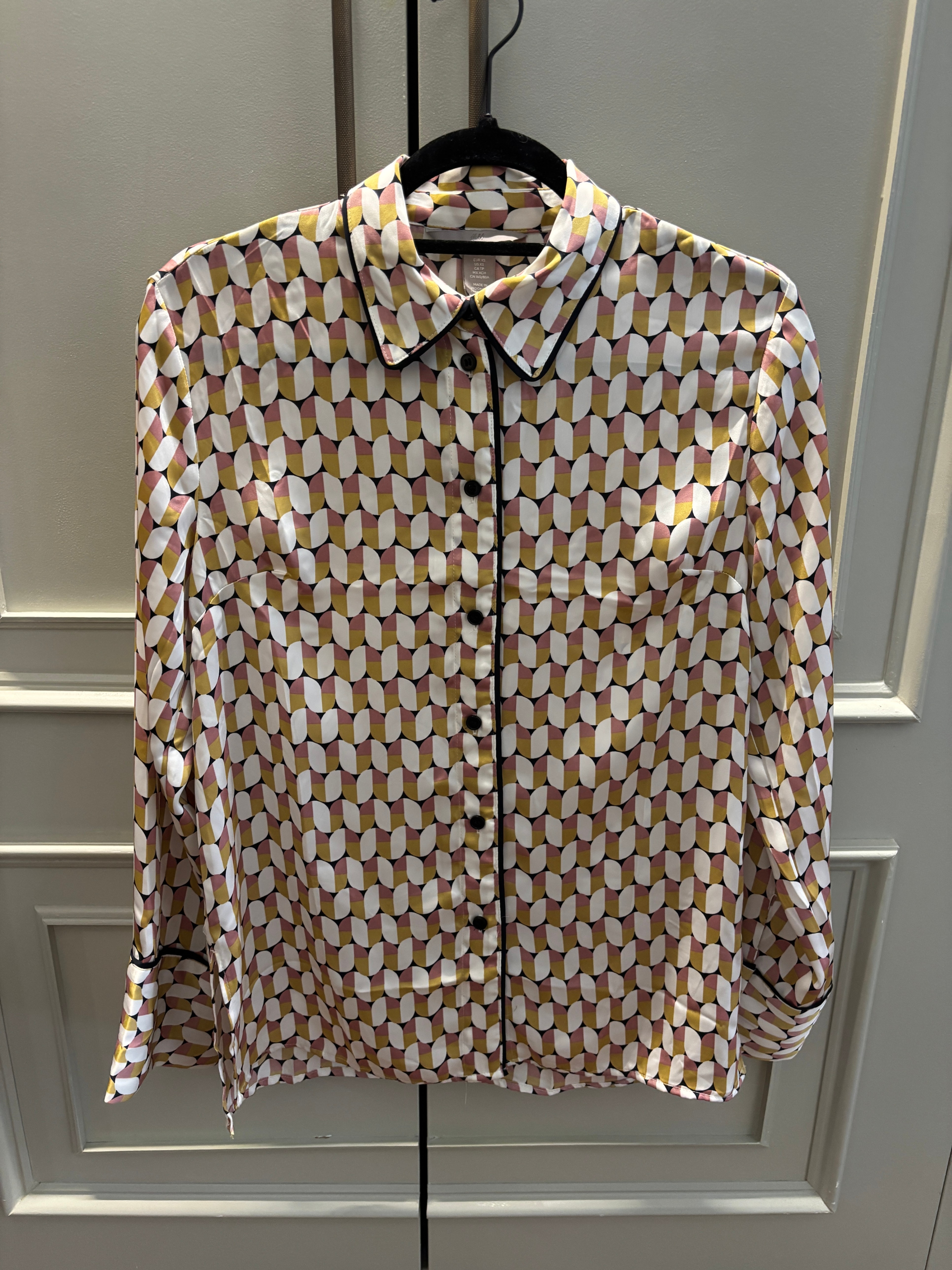 H&M Geometric Retro Print Satin PJ-style Blouse Top - XS