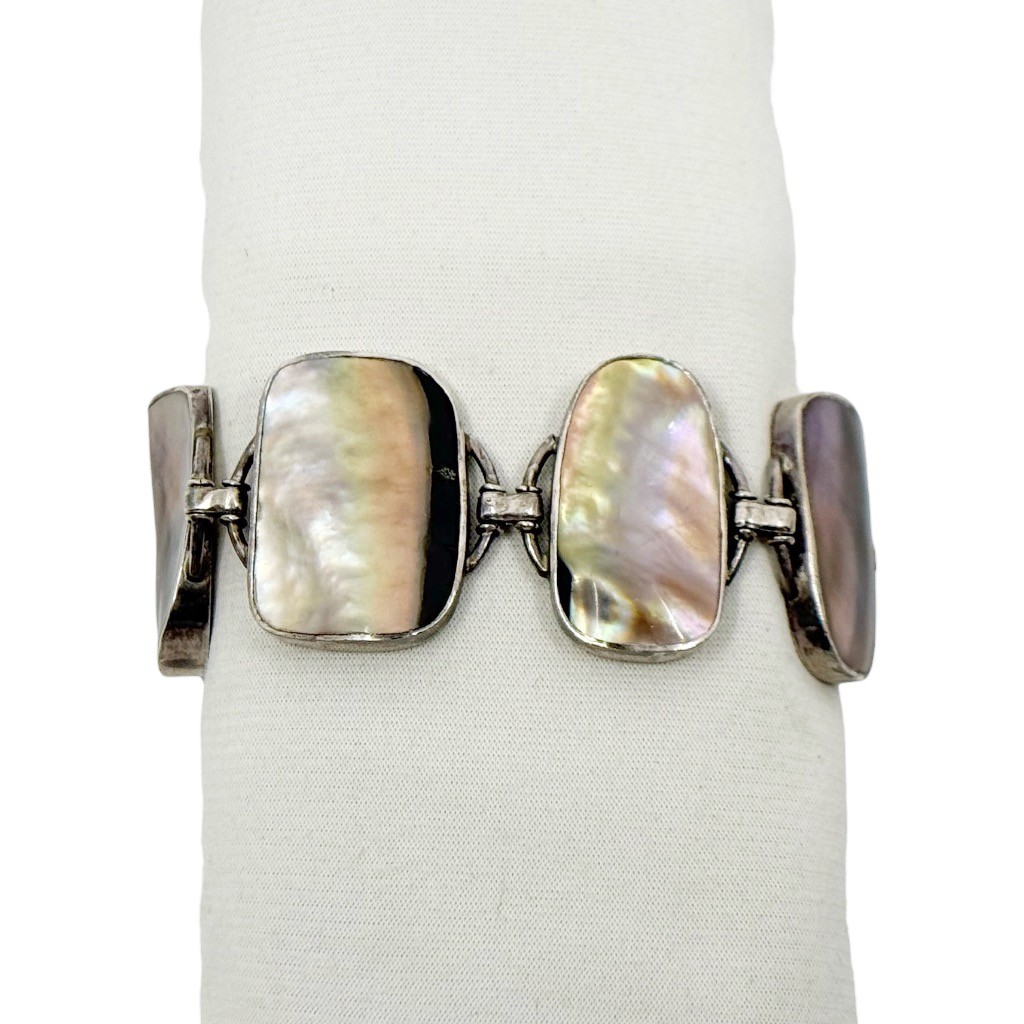 sterling silver abalone pearl shell link bracelet - photo 2