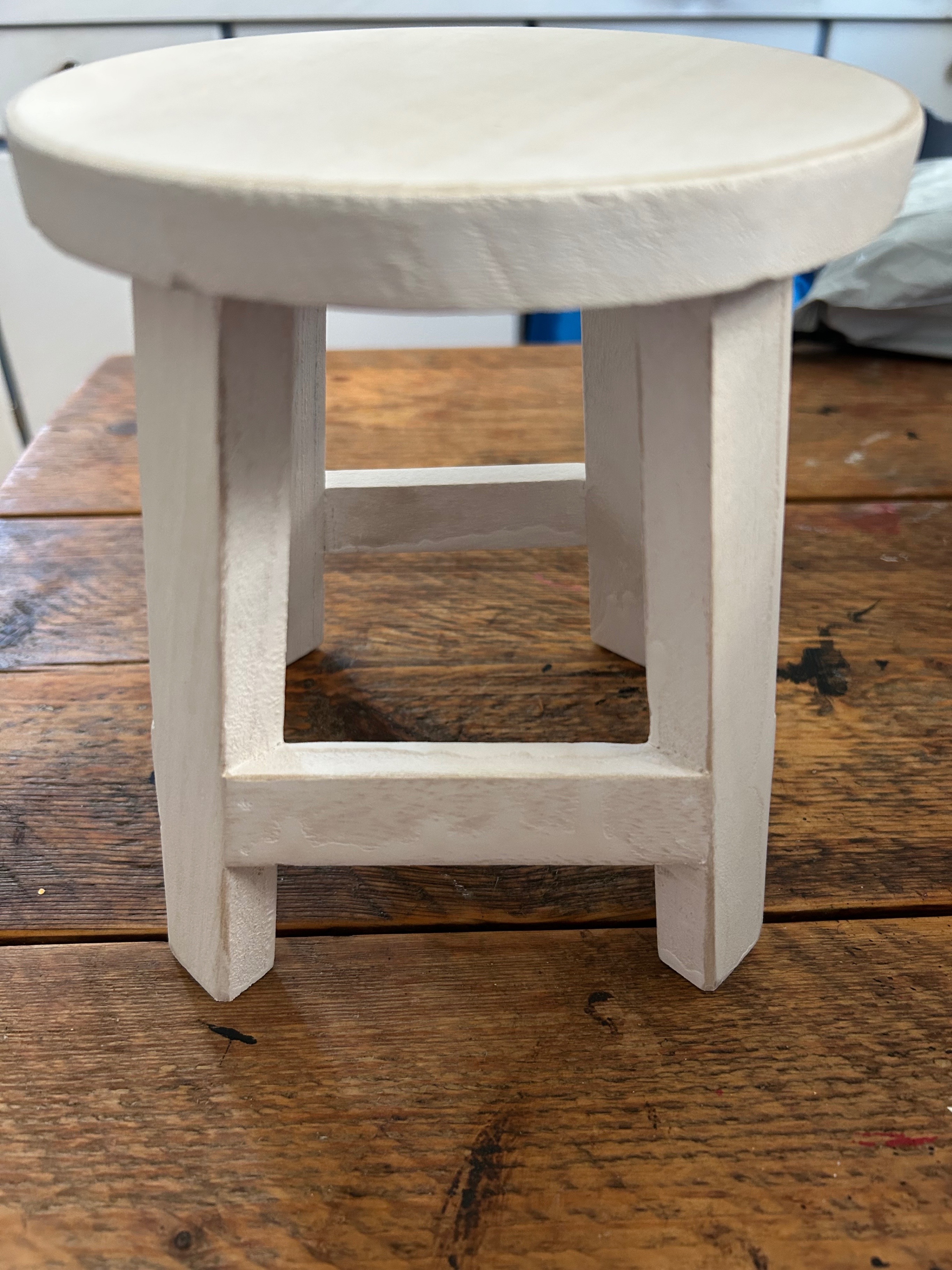 Small White Washed Wood Stool/Plant Holder