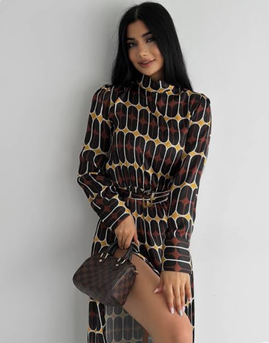 ZARA Geometric Pattern Long Sleeve Dress - photo 2