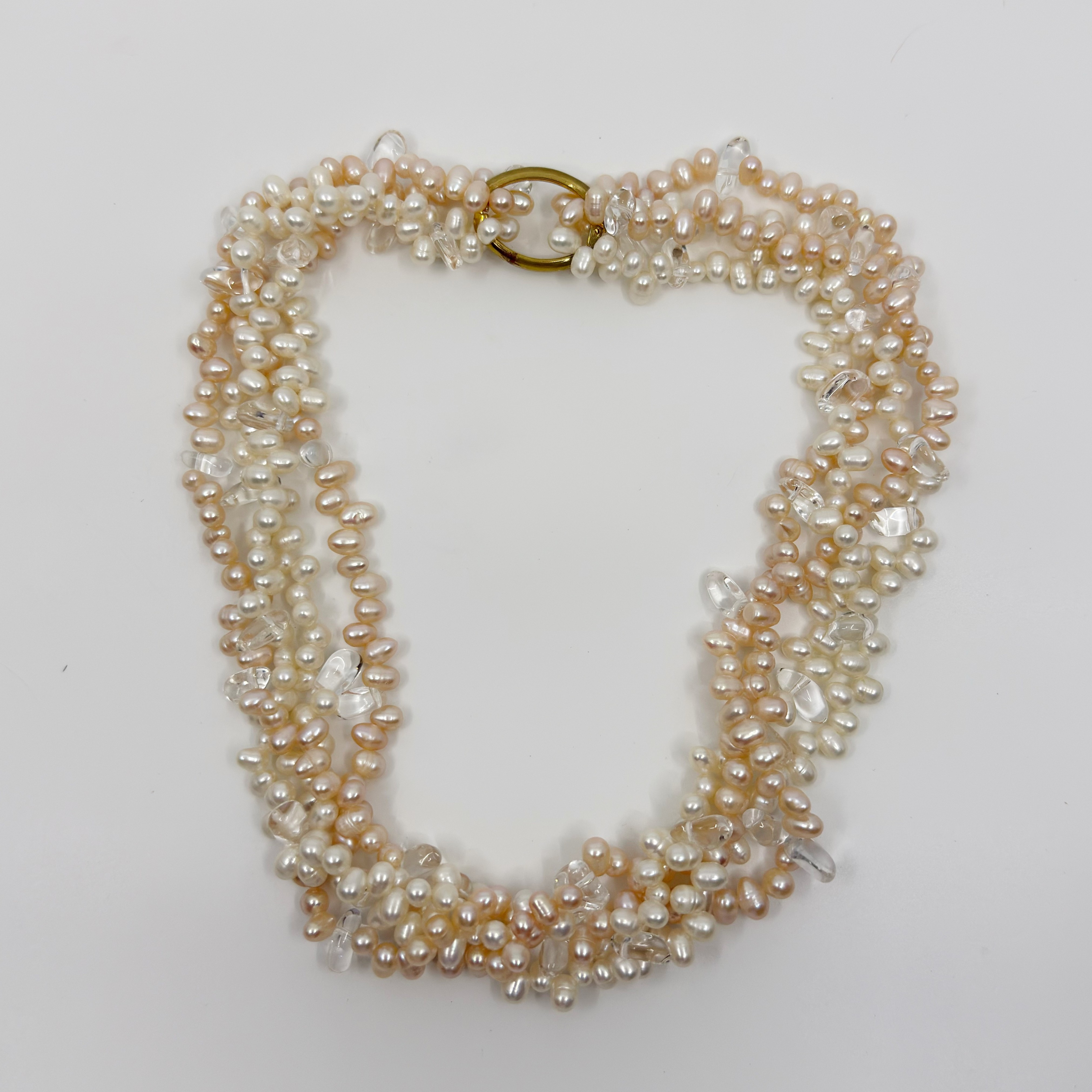 Gold Tone cultured pearl & quartz Torsade necklace - photo 3