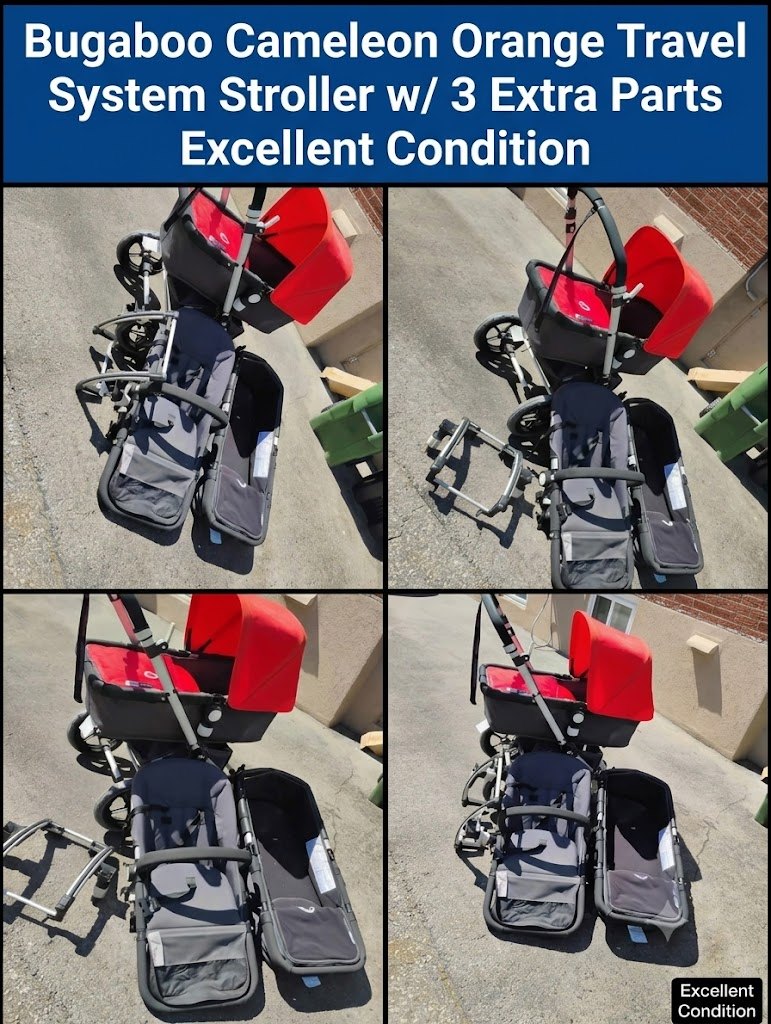 Bugaboo Cameleon  Orange Travel System Stroller w/ 3 Extra Parts - photo 2