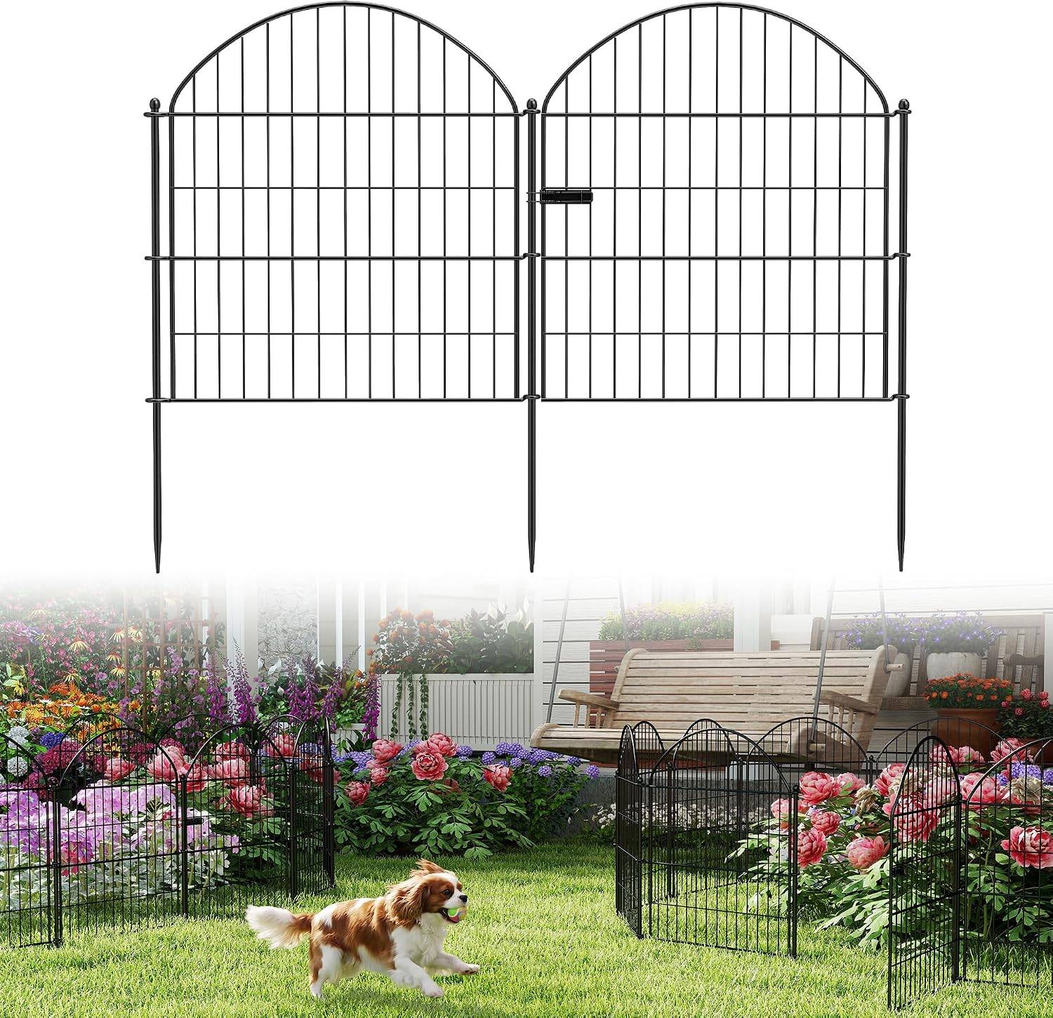 10 Panels No Dig Decorative Garden Fence with Gate