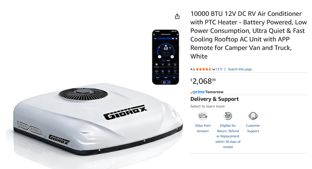 $2300 10000 BTU 12V DC RV Air Conditioner w PTC Heater, - photo 3