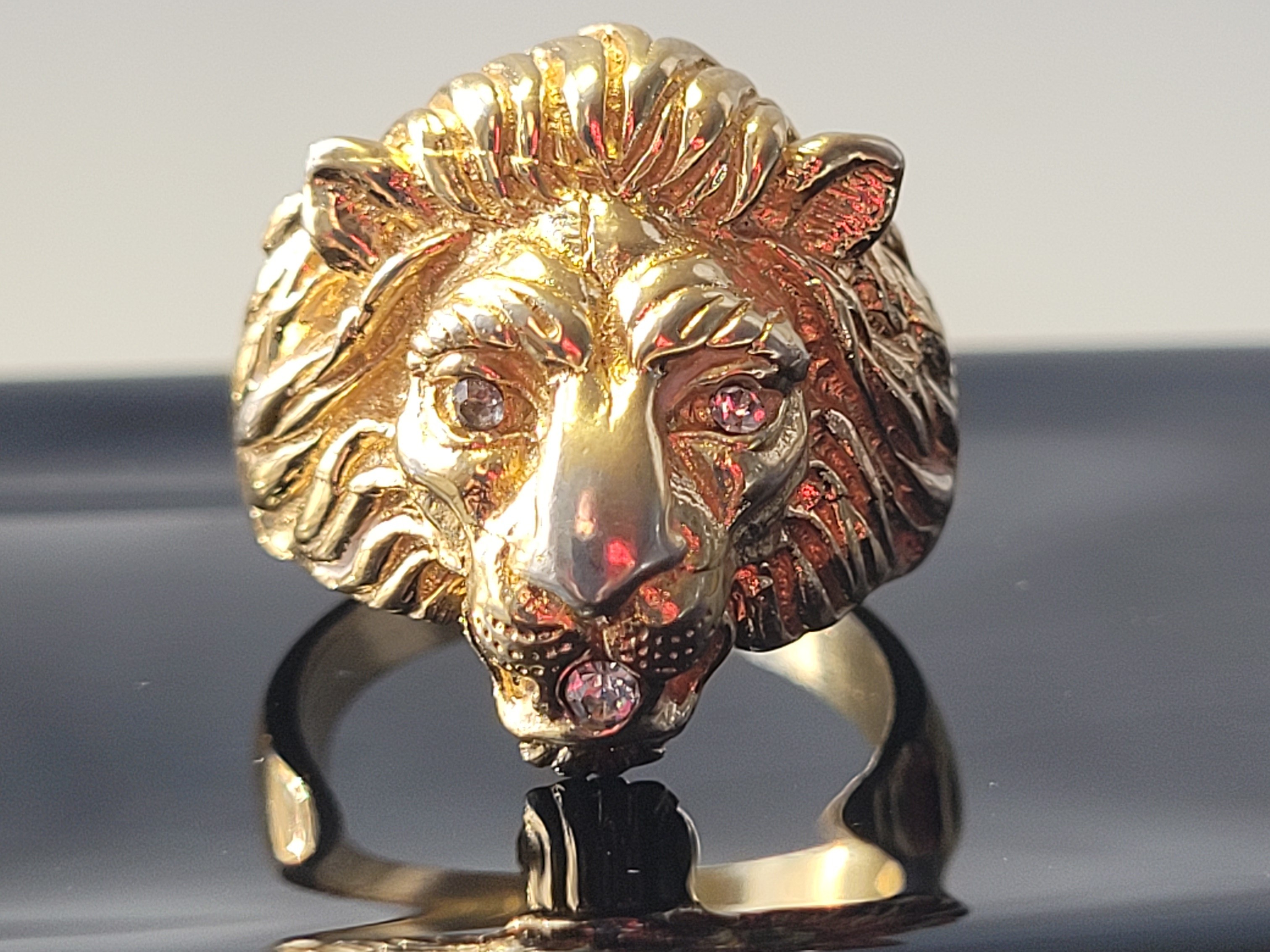 Vintage 1980s Gold Toned Lion Head Ring Size 8 Statement Leo - photo 2