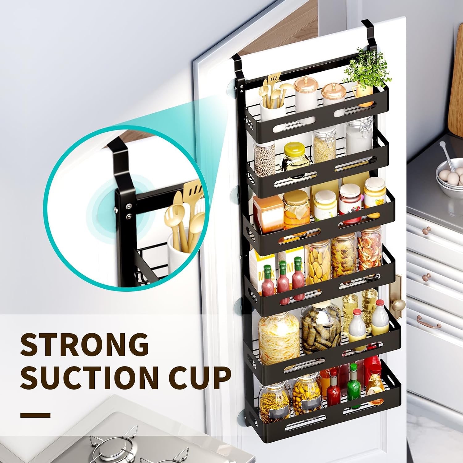 Over The Door Black Metal Pantry Organizer with 6 Baskets - photo 5